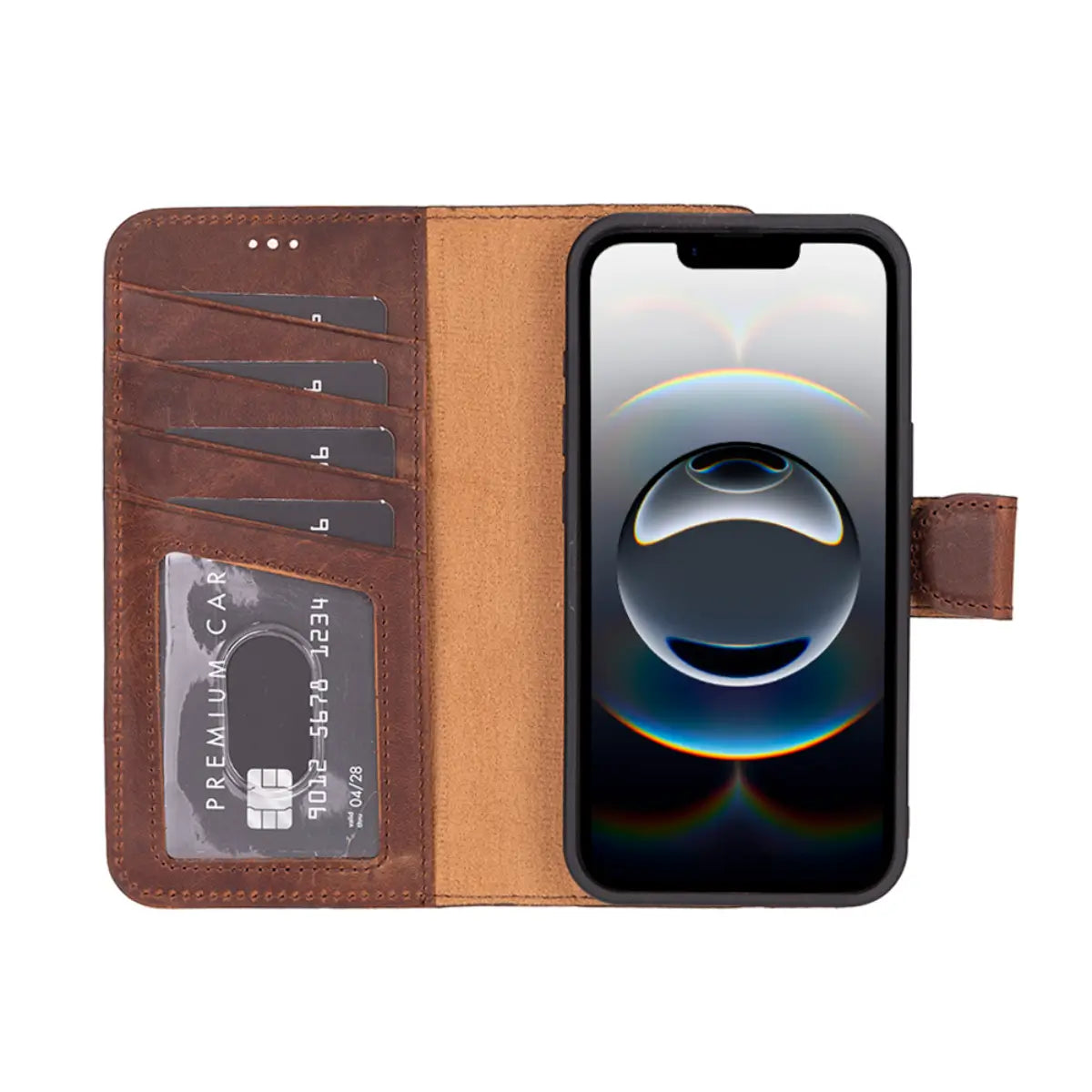 Vintage Brown Leather Wallet Case for iPhone 16 - Slim RFID Blocking Phone Cover with Card Slots | Perfect for Everyday Use, Travel & Business Professionals