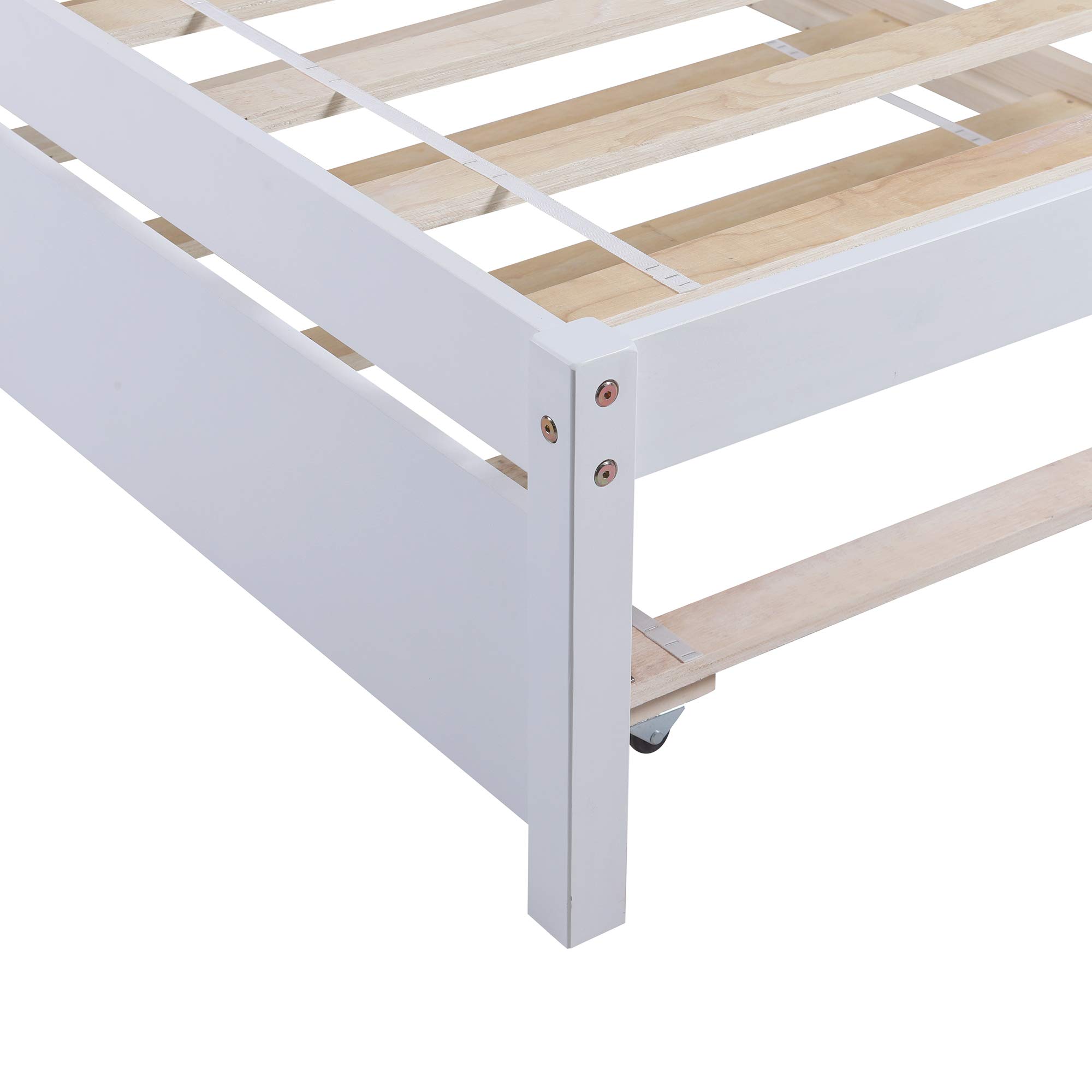 Twin Size Wooden Platform Bed Frame with Headboard & Trundle - No Box Spring Required, Easy Assembly (White) - Perfect for Kids Rooms, Guest Beds & Small Space Living