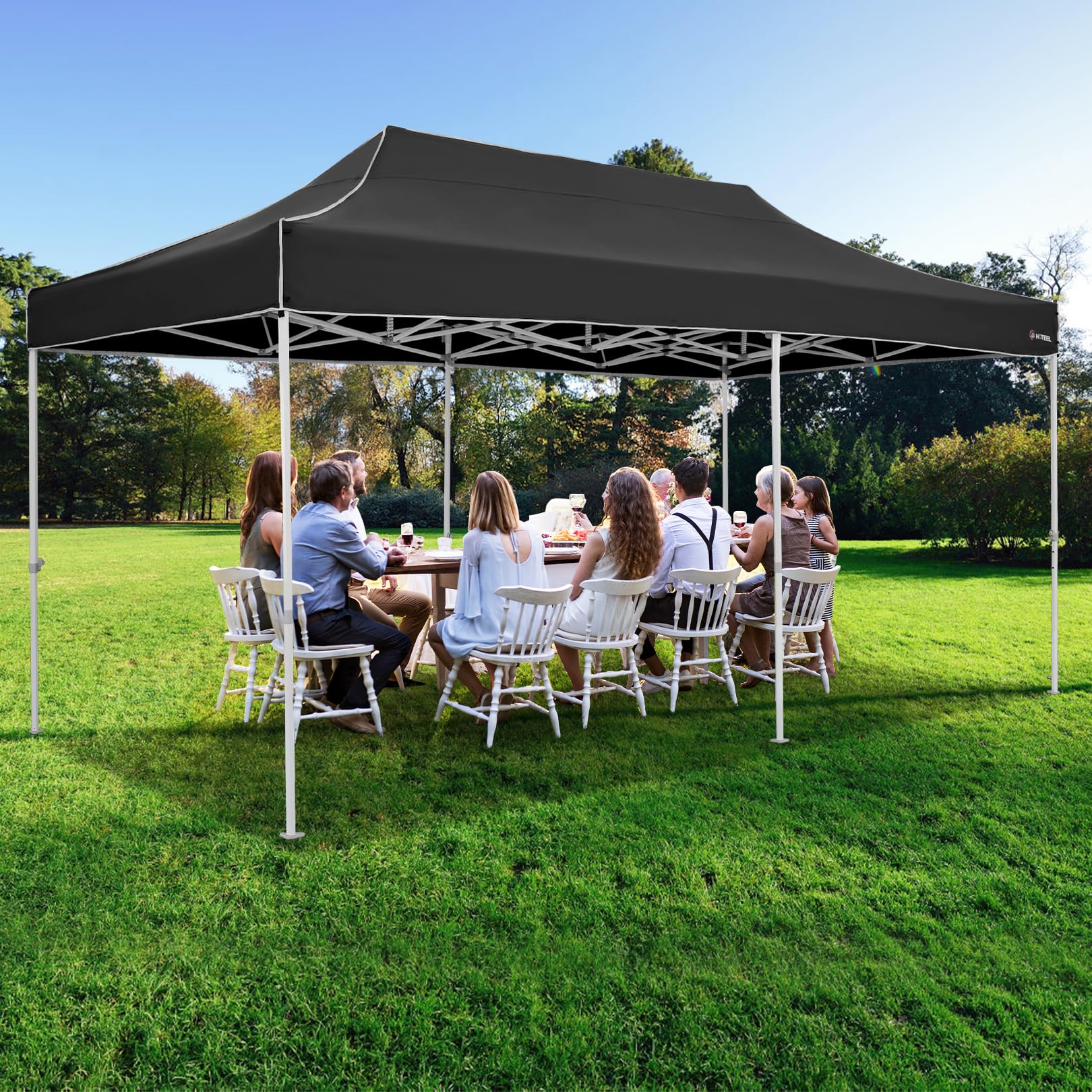 HOTEEL 10x20 Heavy Duty Commercial Pop Up Canopy Tent with Waterproof Sidewalls - UV 50+ Protection & Upgraded Thickened Hexagonal Legs - Includes Roller Bag for Easy Transport - Perfect for Outdoor Weddings, Parties, Events & Camping (Black)