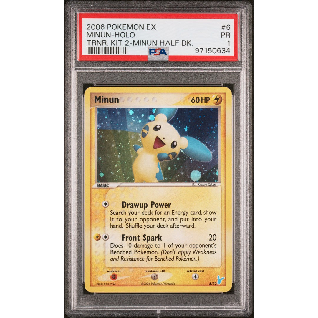 2006 Pokemon EX Trainer Kit Minun 6/12 PSA 1 Graded Card - Rare Collectible for Pokemon TCG Players & Fans | Perfect for Gaming, Trading, and Display