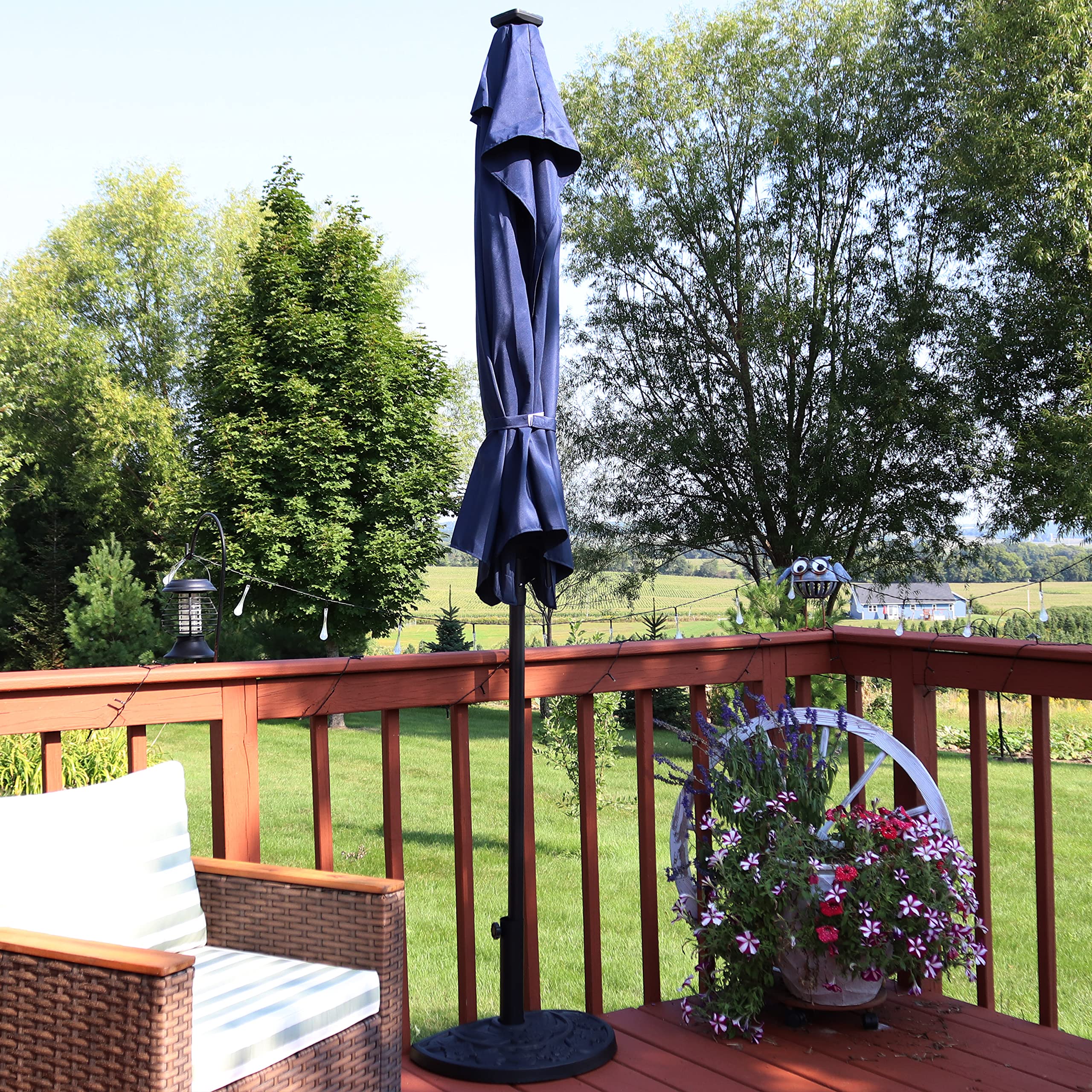 Sunnydaze 9-Foot Half Patio Umbrella with Solar LED Lights - Outdoor Cantilever Umbrella for Deck, Poolside & Backyard - Waterproof Sun Shade with Auto-Tilt & Wind Vent