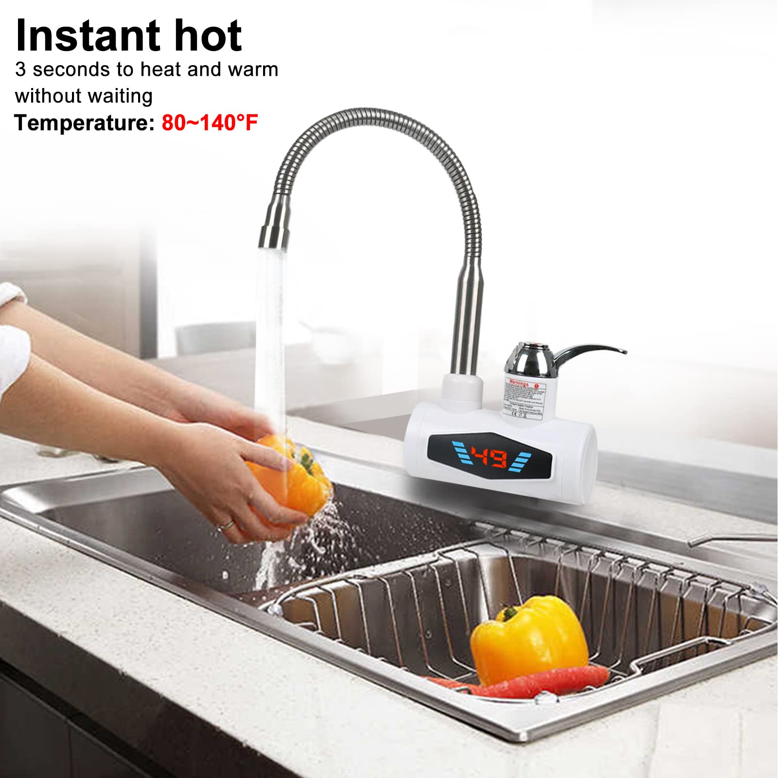 220V Electric Instant Water Heater Tap with LED Digital Display - 3000W Fast Heating for Kitchen & Bathroom (Side Water Inlet) - Perfect for Small Homes, Apartments & RVs