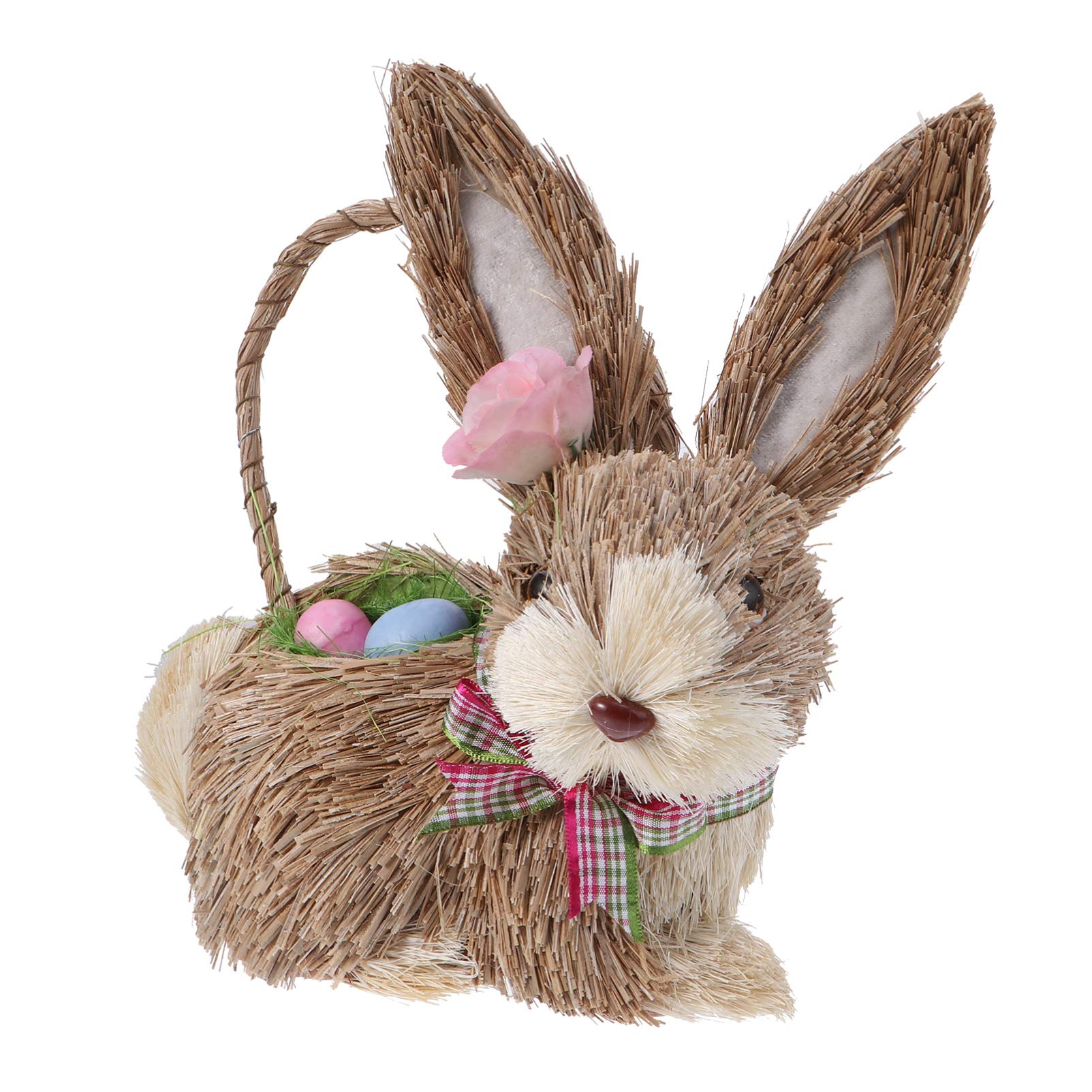 Handmade Easter Straw Basket Bunny Decoration - Cute Rabbit Figure Ornament for Easter Home Decor, Party Favors & Spring Table Centerpiece