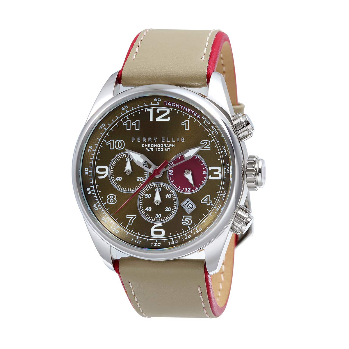 Perry Ellis Men's GT Chronograph Quartz Watch with Luminous Hands, Date Display & Genuine Leather Band - Waterproof Casual Dress Watch for Business, Office & Everyday Wear