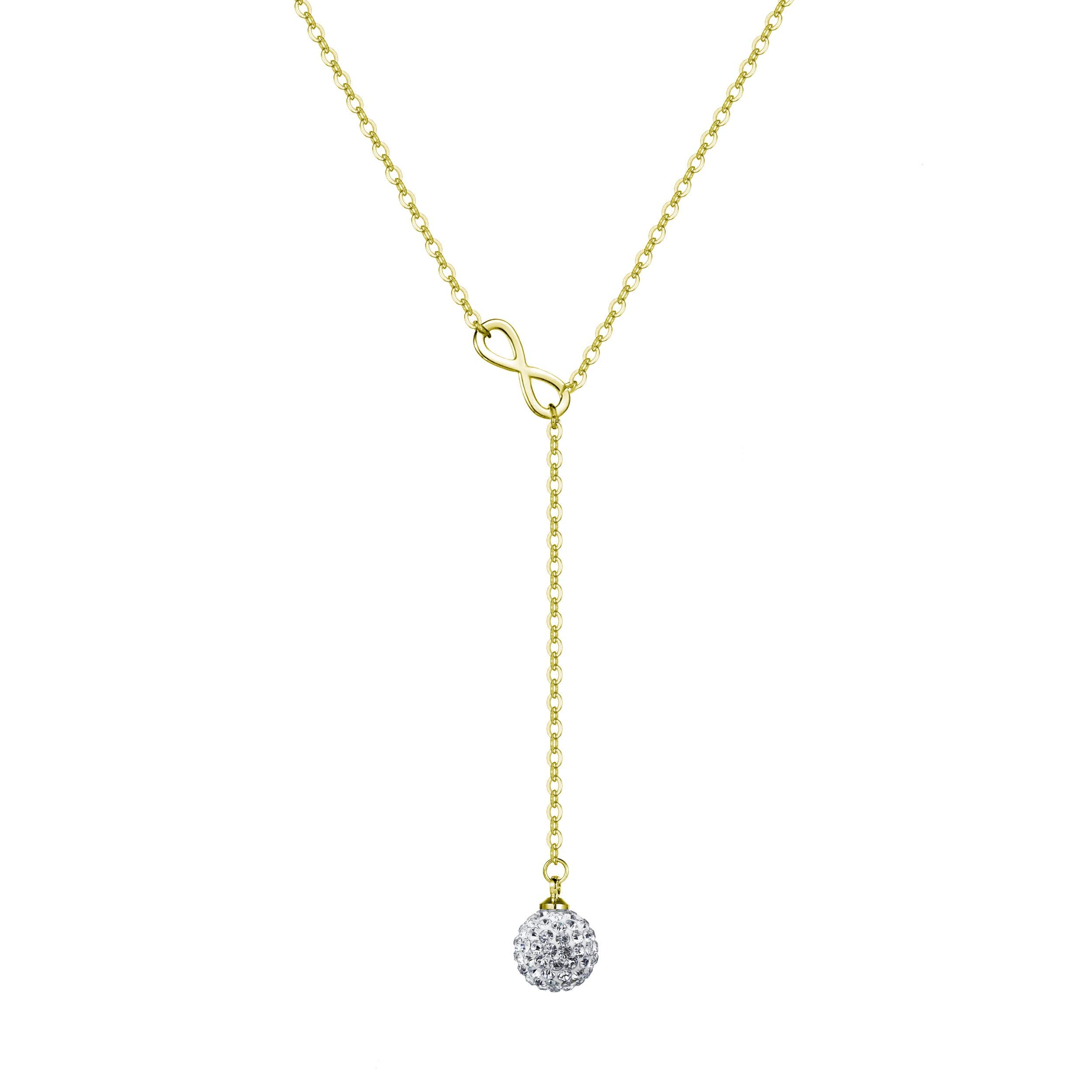 Gold Plated Infinity Lariat Necklace with Zirconia Crystals for Women - Elegant Party Jewelry