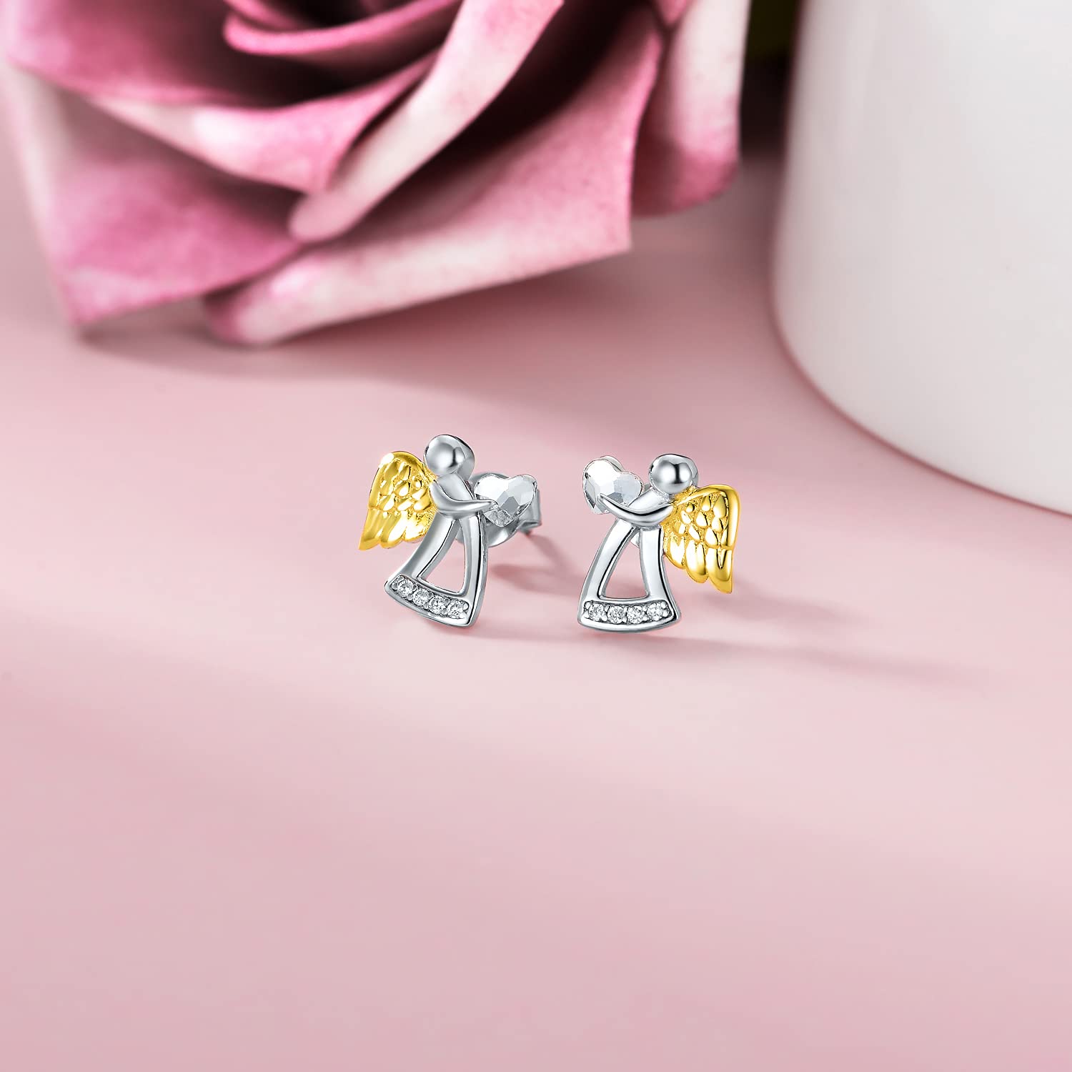 AOBOCO Sterling Silver Guardian Angel Stud Earrings for Women - Hypoallergenic Religious Jewelry Gift Set for Birthday, Christmas, Baptism & Special Occasions | Perfect for Daily Wear, Church & Spiritual Protection