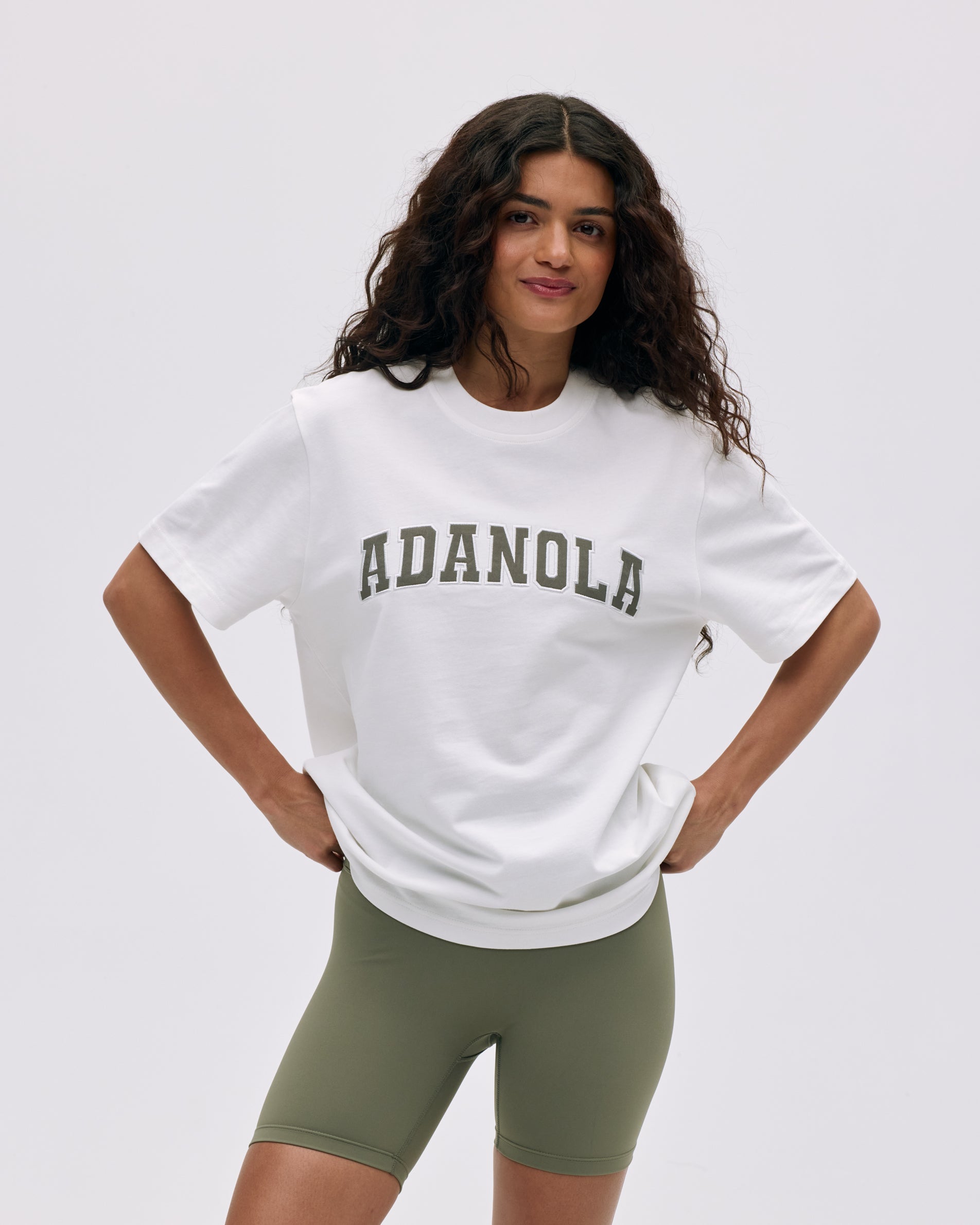 Oversized Varsity Short Sleeve T-Shirt for Women & Men - White & Olive Green - Casual Streetwear, Loungewear, and Everyday Outfits