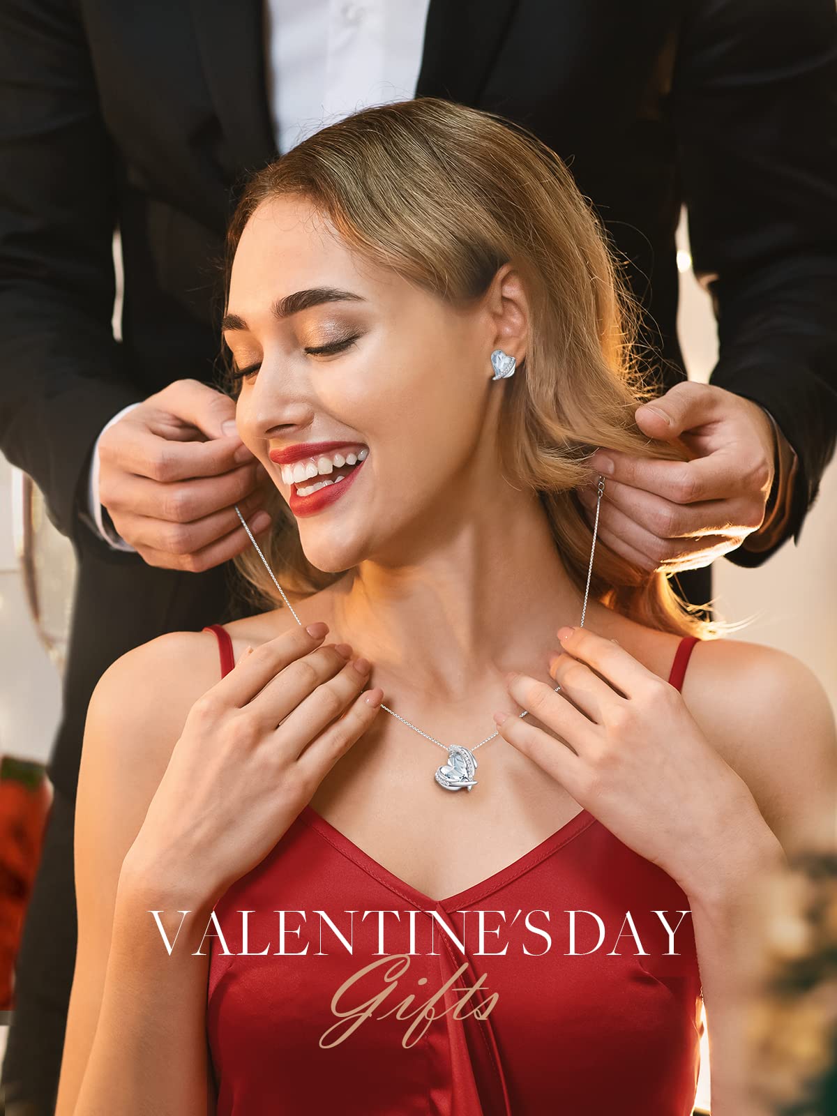 Rose Gold Plated Love Heart Stud Earrings for Women - Austrian Crystal Embellished Jewelry Gift for Mom, Wife, Girlfriend | Valentine's Day, Anniversary, Birthday Gift Idea