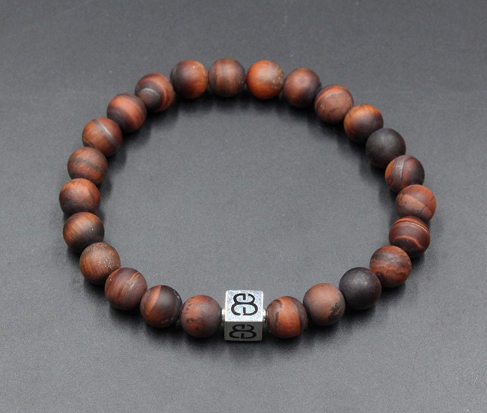 Matte Red Tiger's Eye & Sterling Silver Men's Bracelet - Handcrafted Beaded Jewelry with Bali Beads Logo - Perfect for Gifts, Meditation & Spiritual Protection