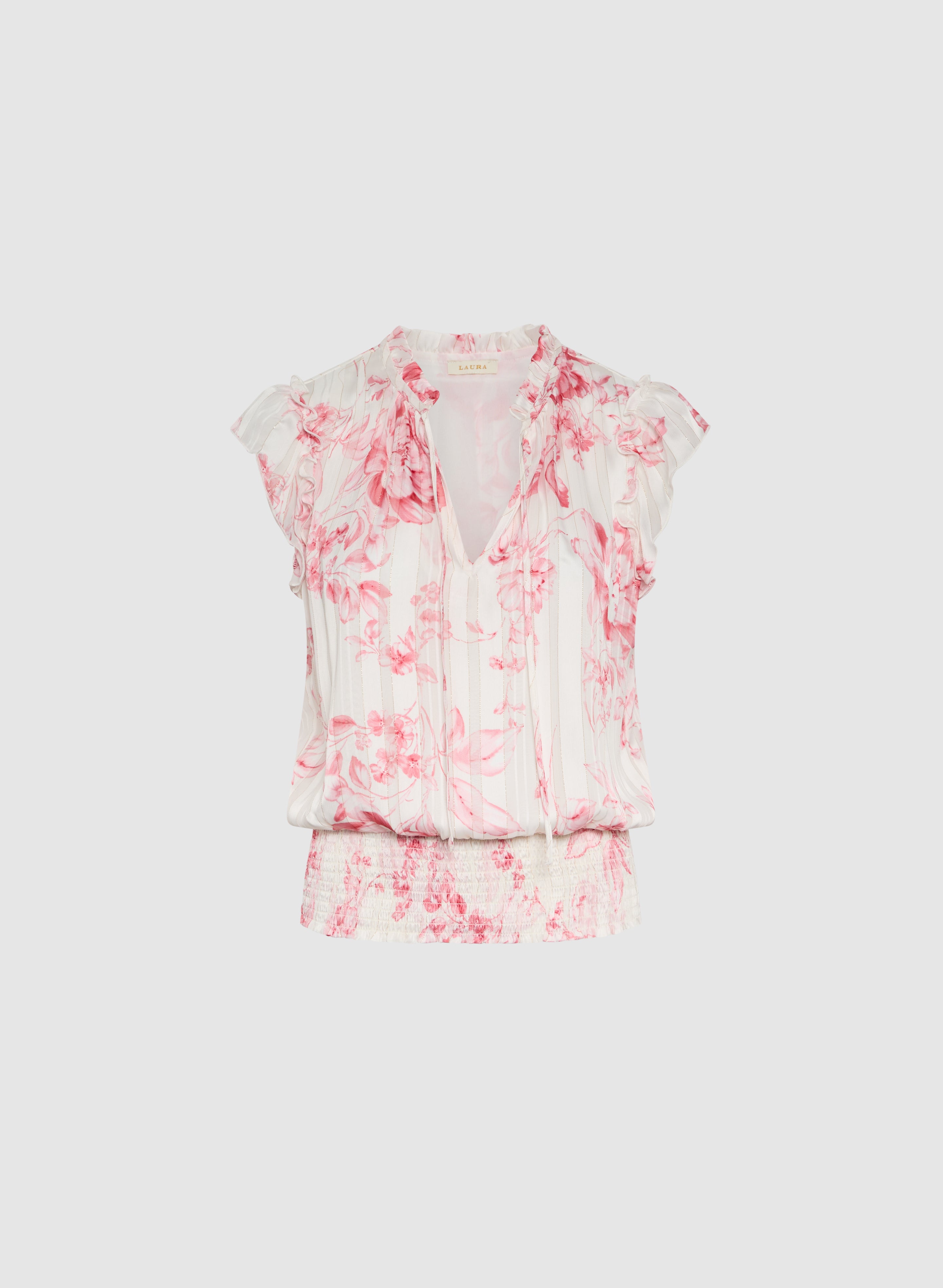 Floral Print Blouse for Women - Elegant Flowy Tops with V-Neck & Short Sleeves - Perfect for Spring Summer Outfits, Office Wear & Casual Dates