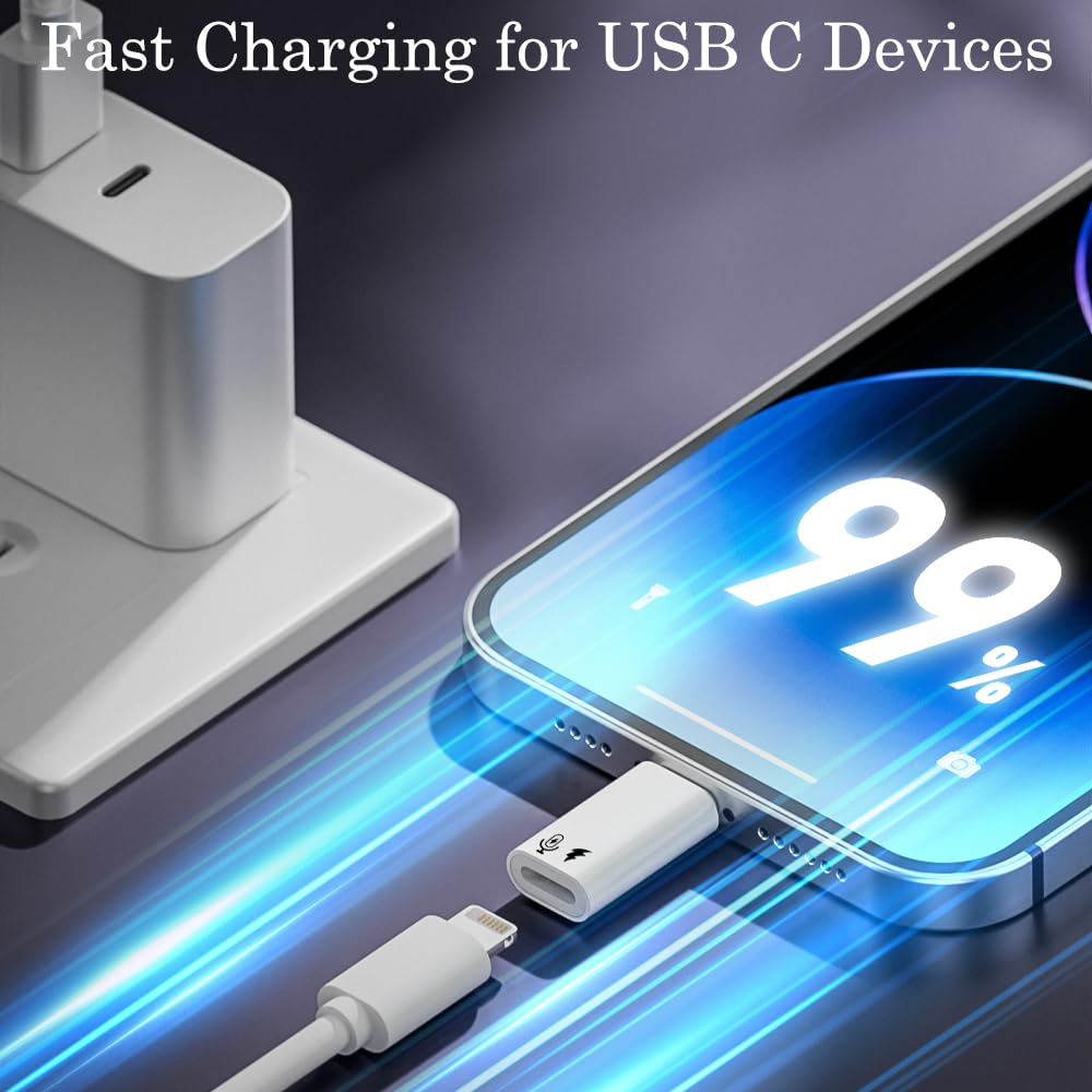 AuviPal USB C to Lightning Microphone Adapter (2 Pack) - USB C Male to Lightning Female Converter for Wireless Lavalier Mic - Aluminum Alloy - White - Perfect for Podcasting, Live Streaming & Video Recording