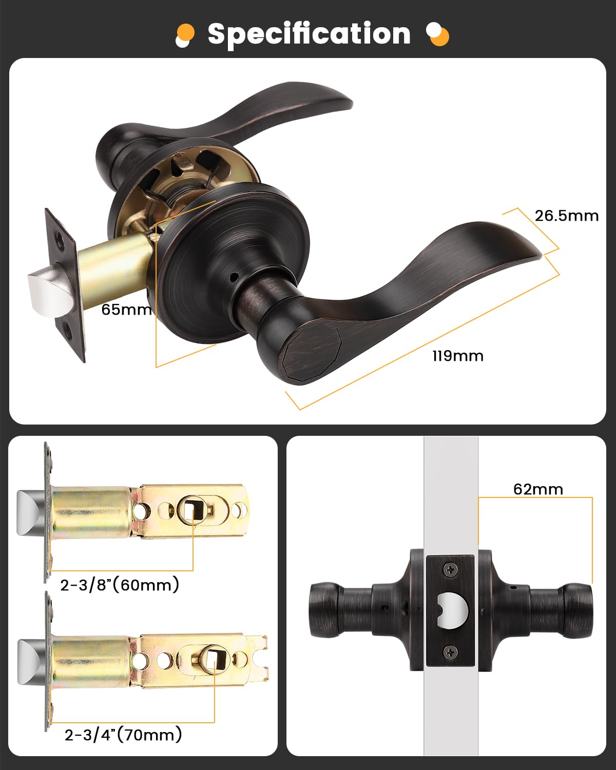 Gobrico Oil Rubbed Bronze Passage Door Levers - 5 Pack Reversible Wave Style Interior Door Handles for Hall Closet & Bedroom Doors | Durable & Stylish Hardware for Home Upgrade
