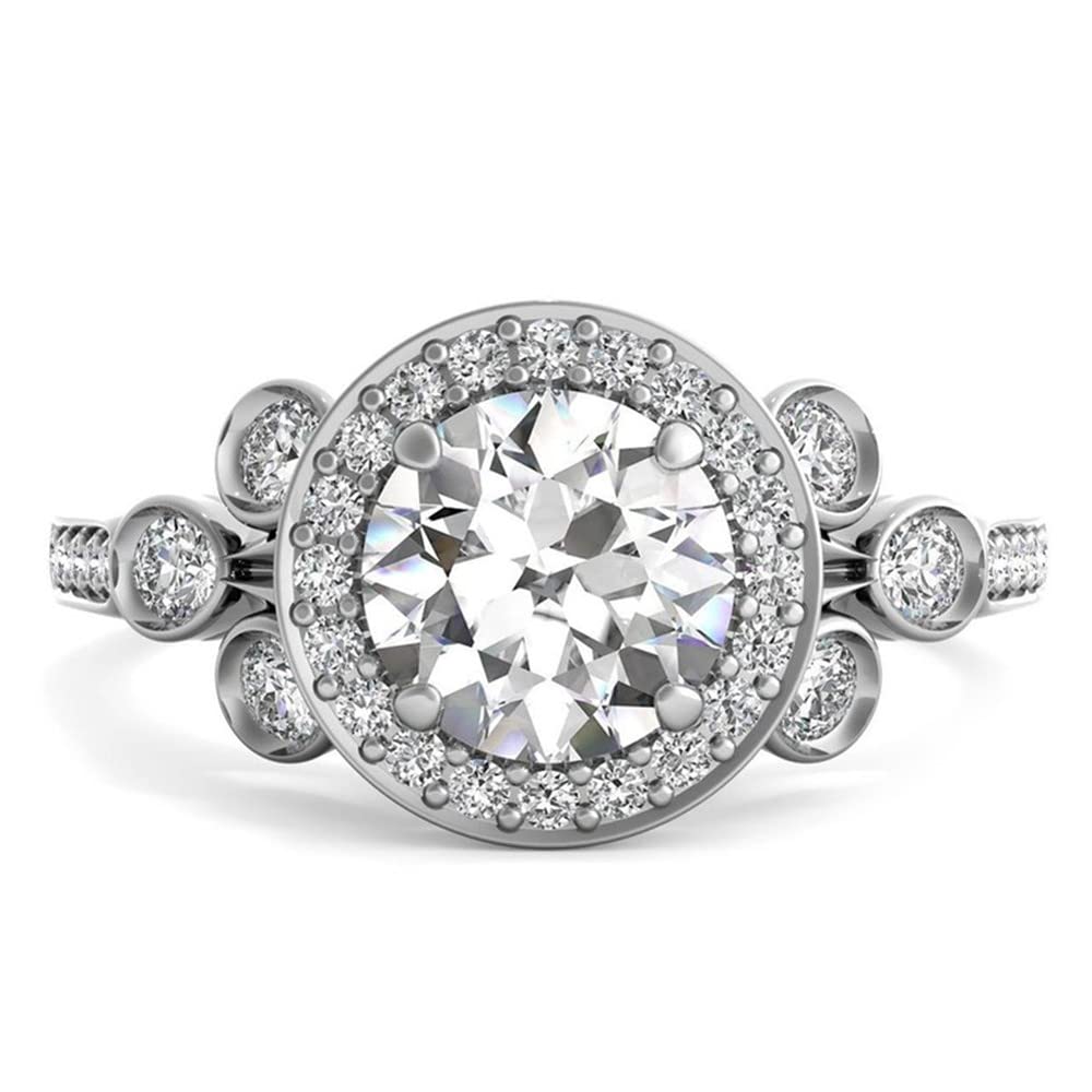 1.35 CT Vintage Scroll Halo Moissanite Engagement Ring for Women - Platinum Plated Silver Wedding Band, Promise Ring, Anniversary Gift for Her - Perfect for Proposals, Valentine's Day & Special Occasions