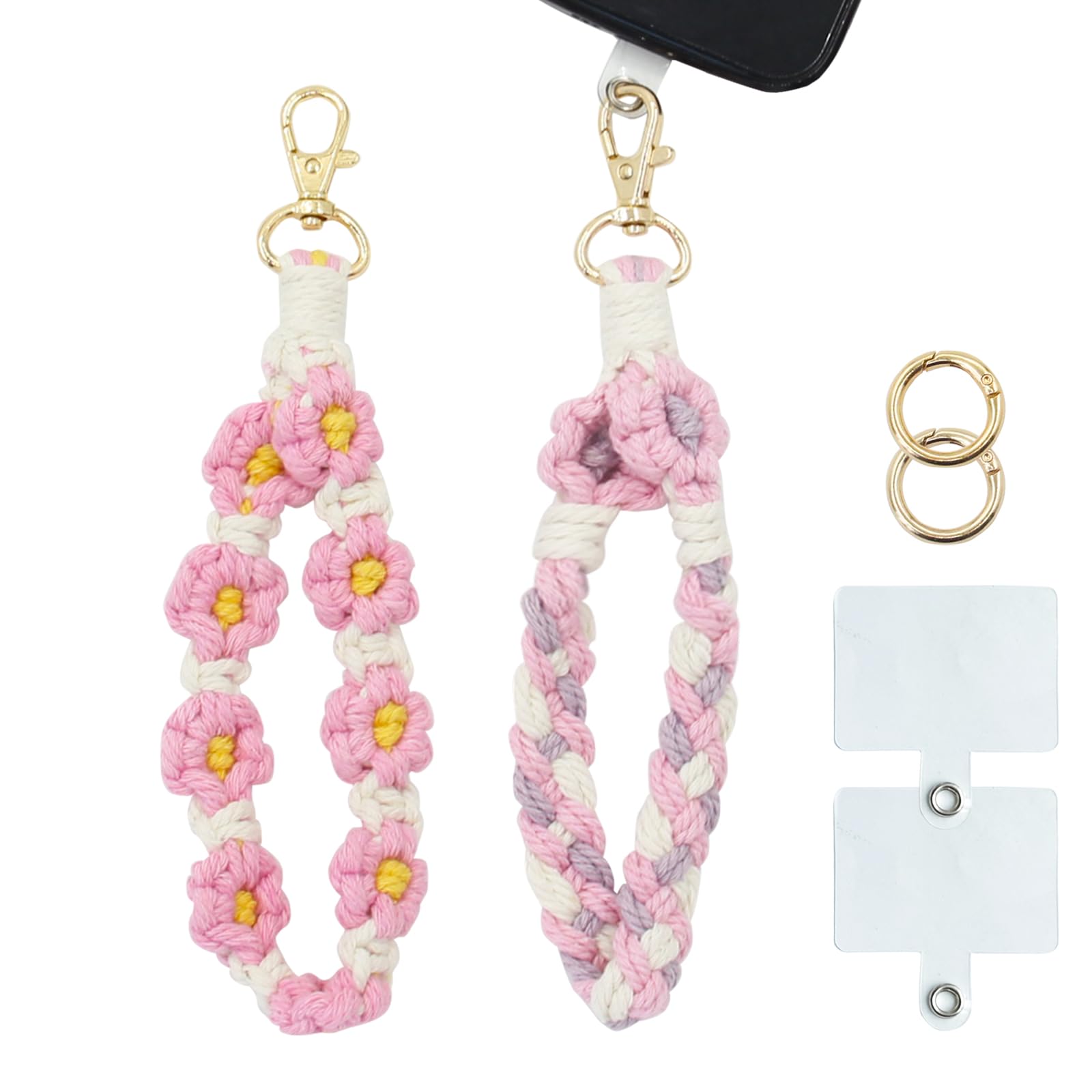 Boho Macrame Phone Wrist Strap for Women - 2 Pack Lanyard Bracelet with Keychain Holder | Perfect for Phone Security at Concerts, Shopping & Travel