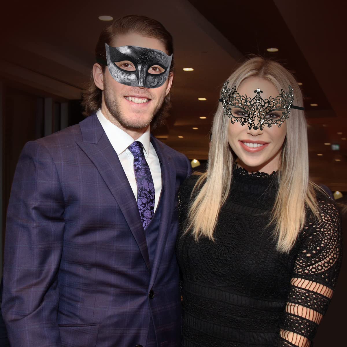 Elegant Venetian Metal Masquerade Mask Set for Couples - Perfect for Halloween, Mardi Gras, Costume Parties & Venetian Balls | Handcrafted Venetian Style Party Masks for Carnival, Weddings & Formal Events