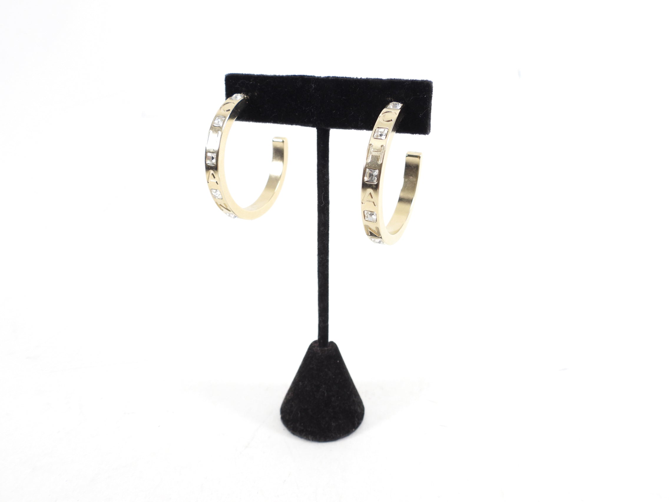 Chanel 21P Light Gold Crystal Logo Hoop Earrings - Luxury Fashion Jewelry for Women, Perfect for Parties, Weddings & Special Occasions