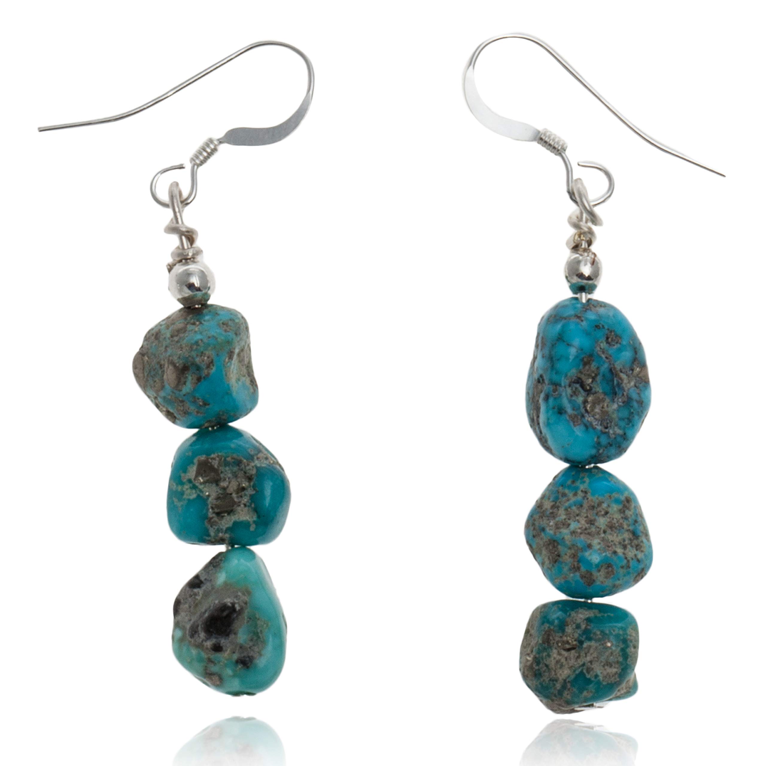 Authentic Navajo Native American Turquoise Silver Dangle Hook Earrings - Handmade by Loma Siiva | Perfect for Boho, Western & Festival Fashion