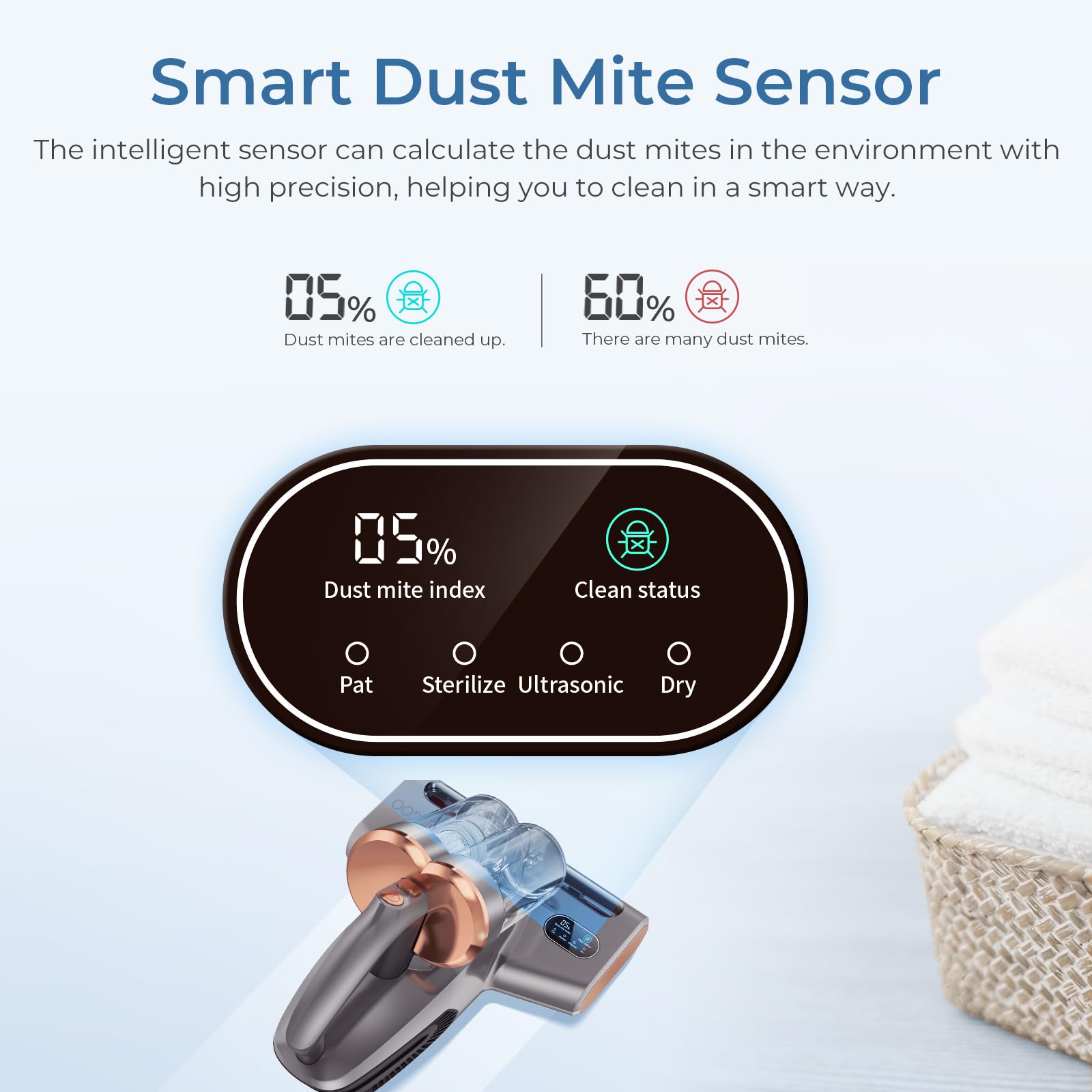 **500W 13KPa Powerful Bed Vacuum Cleaner with UV Sterilization, Ultrasonic & High Heat - Anti-Allergen Dust Sensor Mattress Vacuum for Deep Cleaning (S300 Pro, Corded) - Perfect for Allergy Relief, Pet Hair Removal & Home Sanitization**