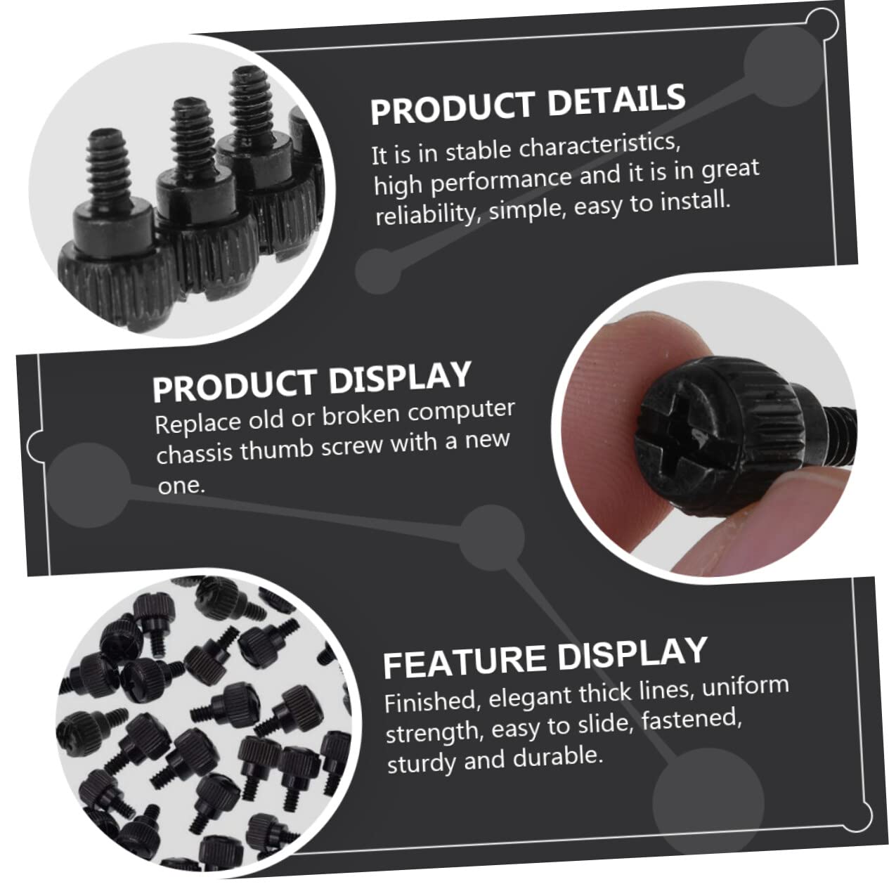 100pcs Black Oxidation-Resistant Computer Case Thumb Screws - Knurled Thumbscrews for PC Case, Chassis & Hardware Accessories | Perfect for DIY Computer Builds & Upgrades