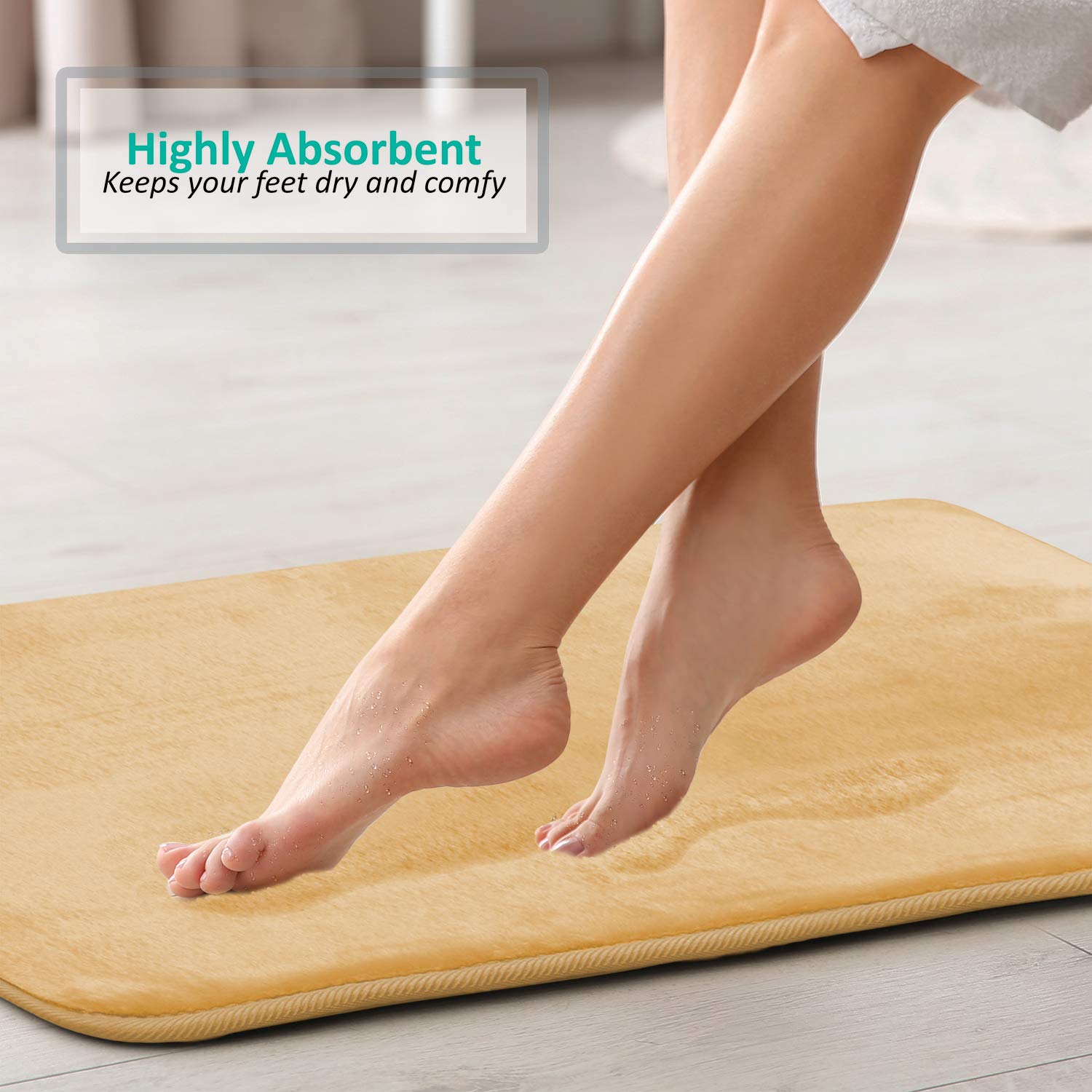 Clara Clark Memory Foam Bath Mat Set of 2 - Ultra Soft Non-Slip Bathroom Rug, Super Absorbent & Fast Drying - 17x24 Inches Machine Washable Beige Mats for Shower, Tub & Vanity Area