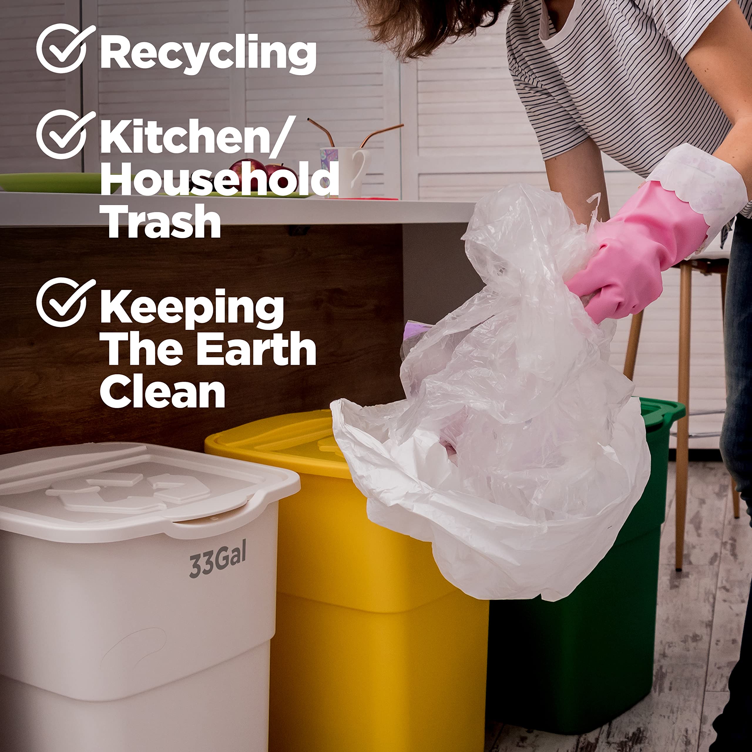 ToughBag 30-33 Gallon Clear Trash Bags (100 Count) - Heavy Duty Recycling Bags, Garbage Can Liners - Made in USA - Perfect for Kitchen, Office & Outdoor Waste Disposal