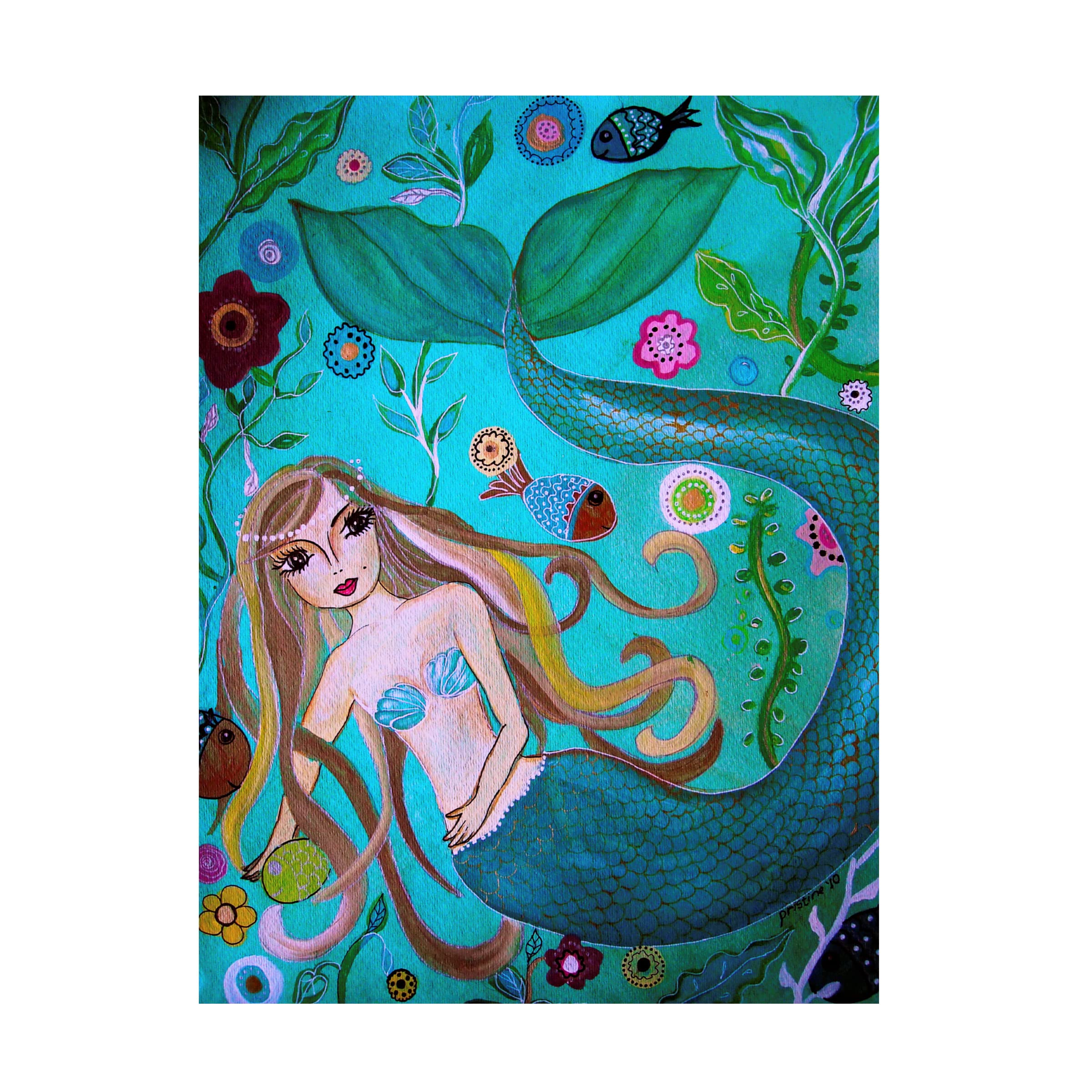 Prisarts 'Mermaid Under The Sea' Canvas Wall Art Print - 35x47 Inches Ocean Themed Home Decor for Living Room, Bedroom & Beach House