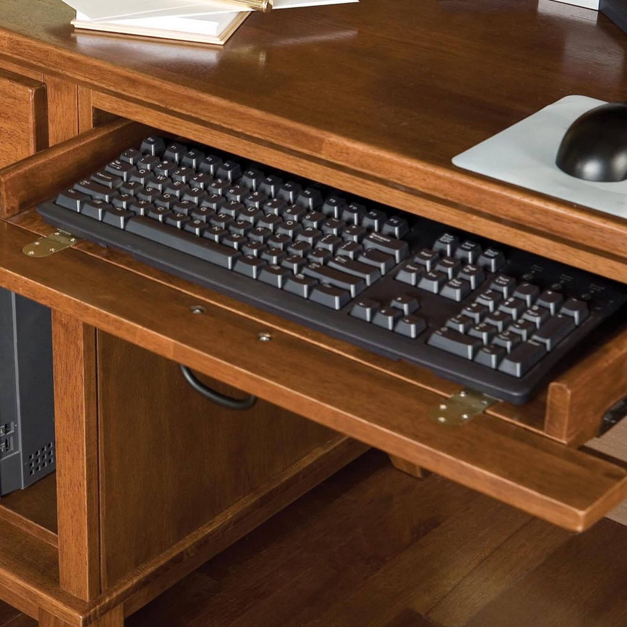 Homestyles Arts & Crafts Pedestal Desk - Solid Wood Writing Desk with Drawers, Brown Finish | Perfect for Home Office, Study Room & Craft Spaces