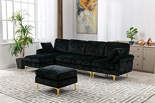 L Shaped With Ottoman-black