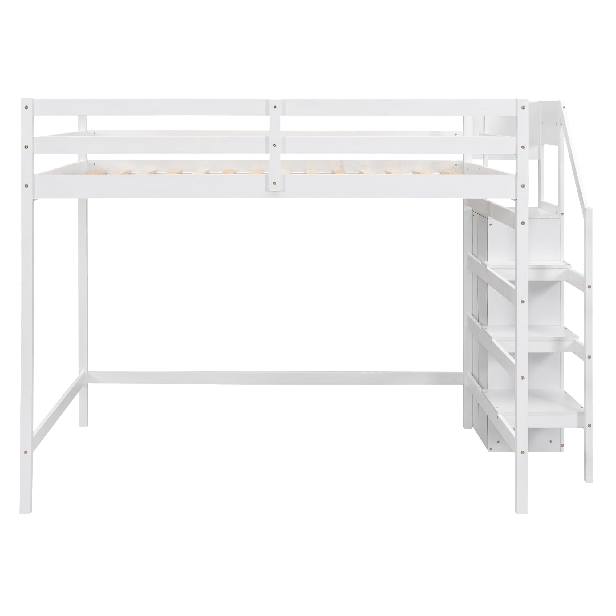Full Size Loft Bed with Storage Staircase & Wardrobe - Wooden High Loft Bed Frame for Kids, Teens & Adults - Space-Saving Bedroom Solution for Small Rooms, Dorms & Apartments - White by Harper & Bright Designs