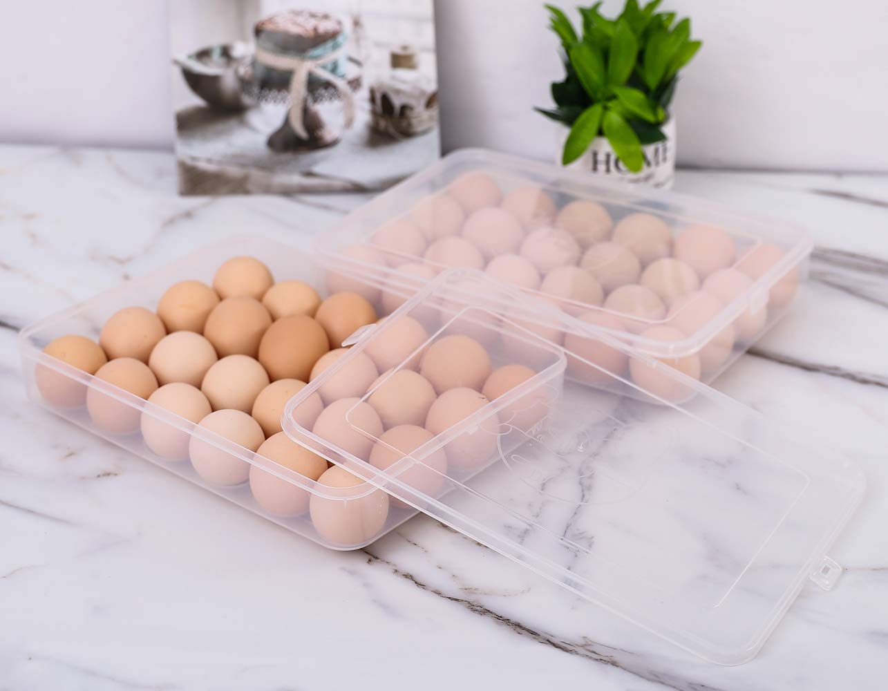 Sooyee 2-Pack Clear Plastic Egg Storage Containers - Stackable Refrigerator Egg Holder for 48 Eggs, Perfect for Deviled Egg Tray, Countertop Organization & Party Food Display