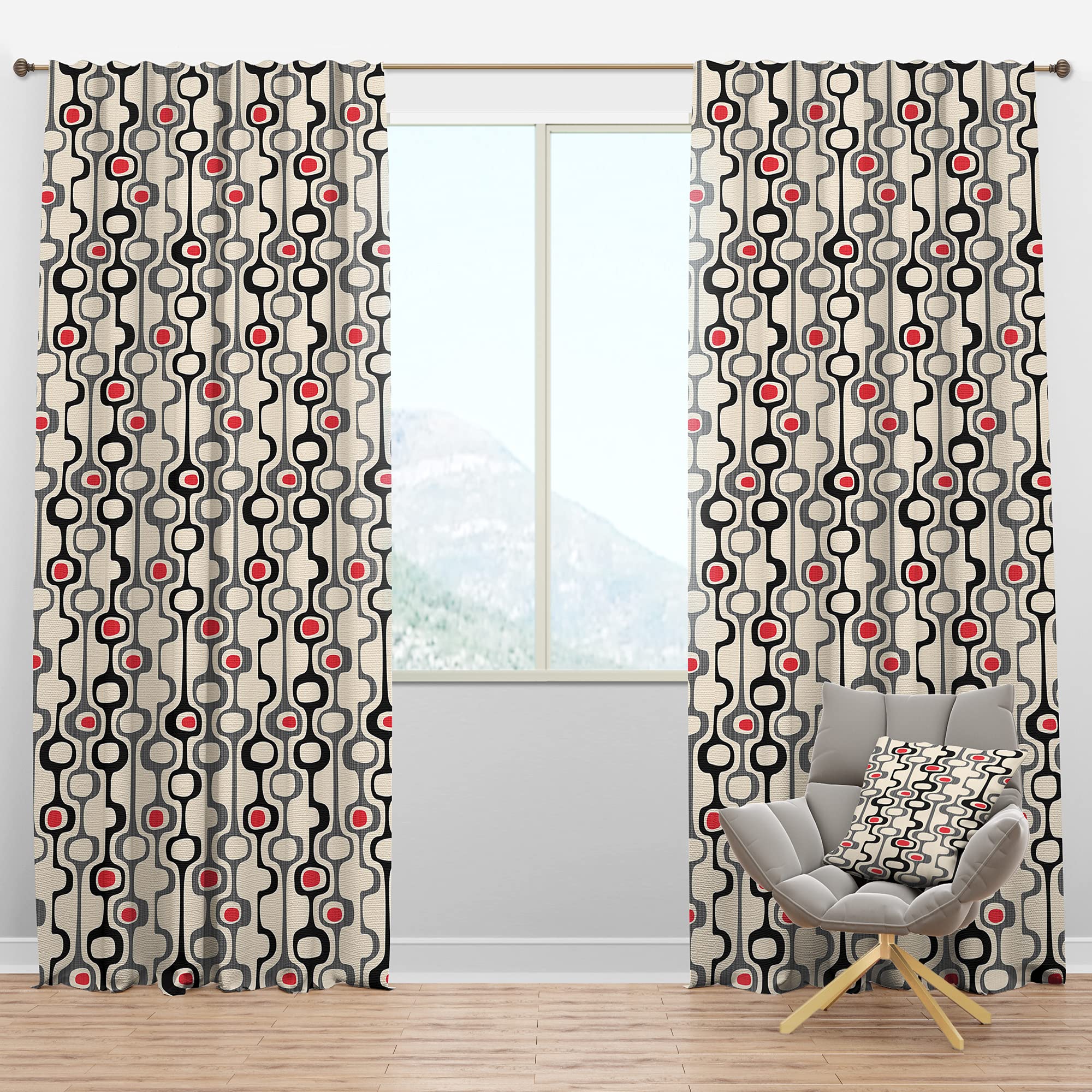 DesignQ Blackout Curtains - Retro Abstract Design IX - Thermal Insulated Bedroom & Living Room Curtains - Single Panel 52x90 Inches - Perfect for Light Blocking, Privacy & Temperature Control