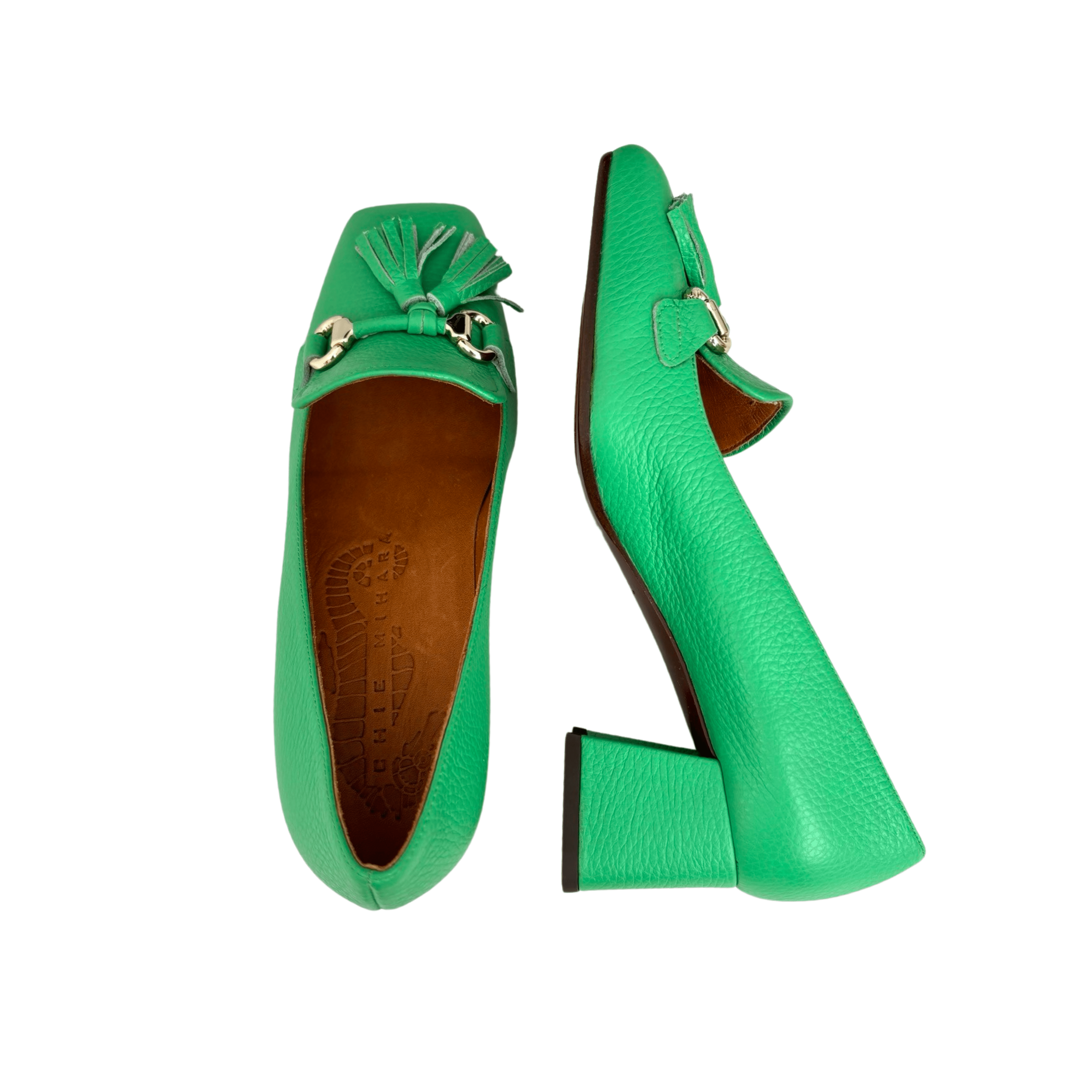Vuolin Green Heel Loafers for Women - Comfortable Slip-On Dress Shoes with Low Block Heel - Perfect for Office, Business, and Casual Outfits