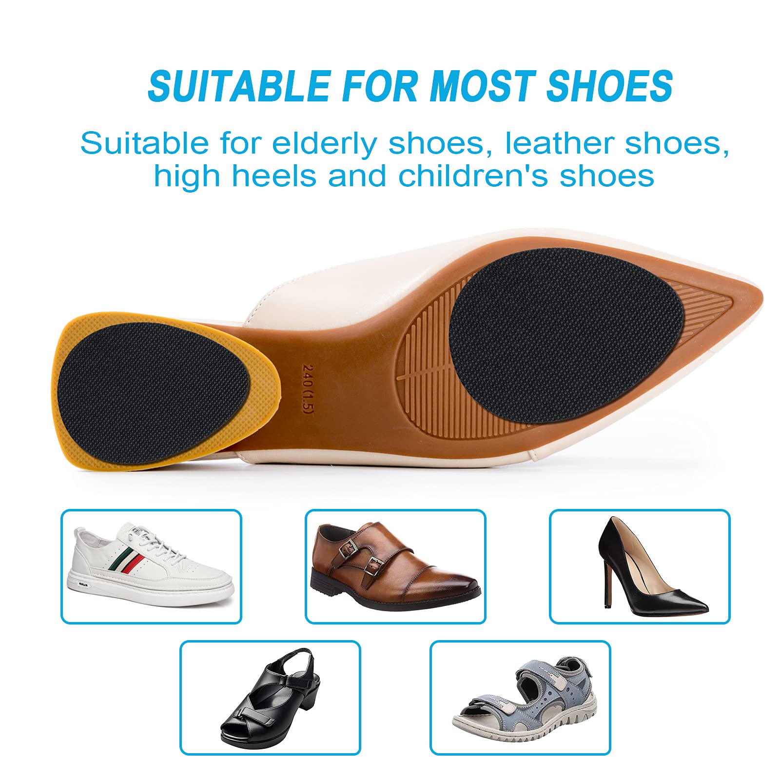 Non-Slip Shoe Pads - GADEBAO Self-Adhesive Anti-Slip Shoe Grips for High Heels & Dress Shoes, Odorless Silicone Sole Protectors (4 Black + 4 Beige) - Perfect for Work, Parties & Slippery Floors