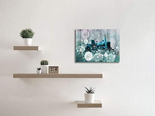 Farmhouse Teal Dandelion Canvas Wall Art - 12x16 Inches Bathroom & Bedroom Decor - Aesthetic Dream Tractor Painting for Home, Office, Nursery - Perfect for Rustic, Boho & Farmhouse Style Interiors