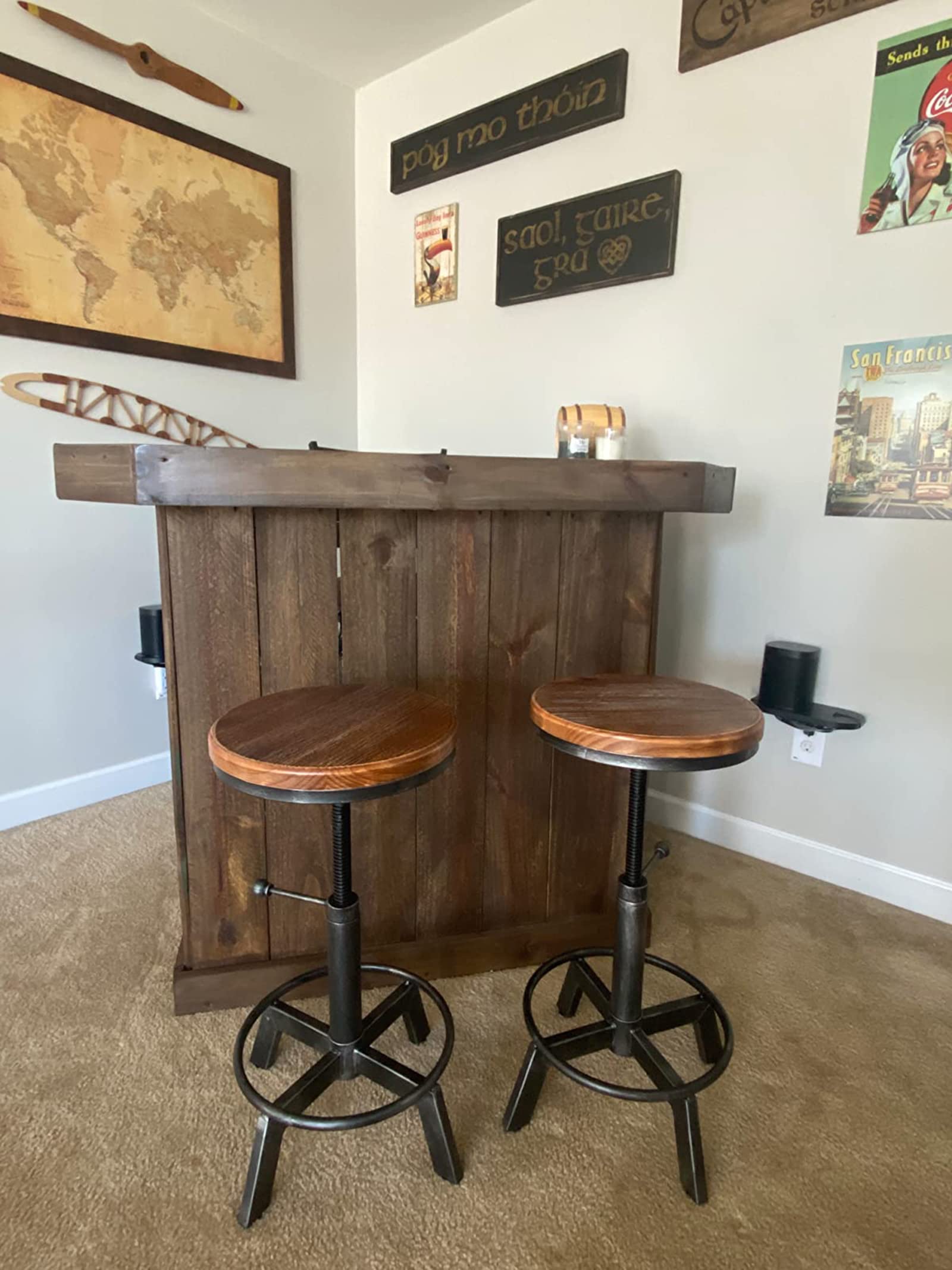 LOKKHAN Industrial Bar Stool Set of 2 - Adjustable Height Swivel Counter Stools 17