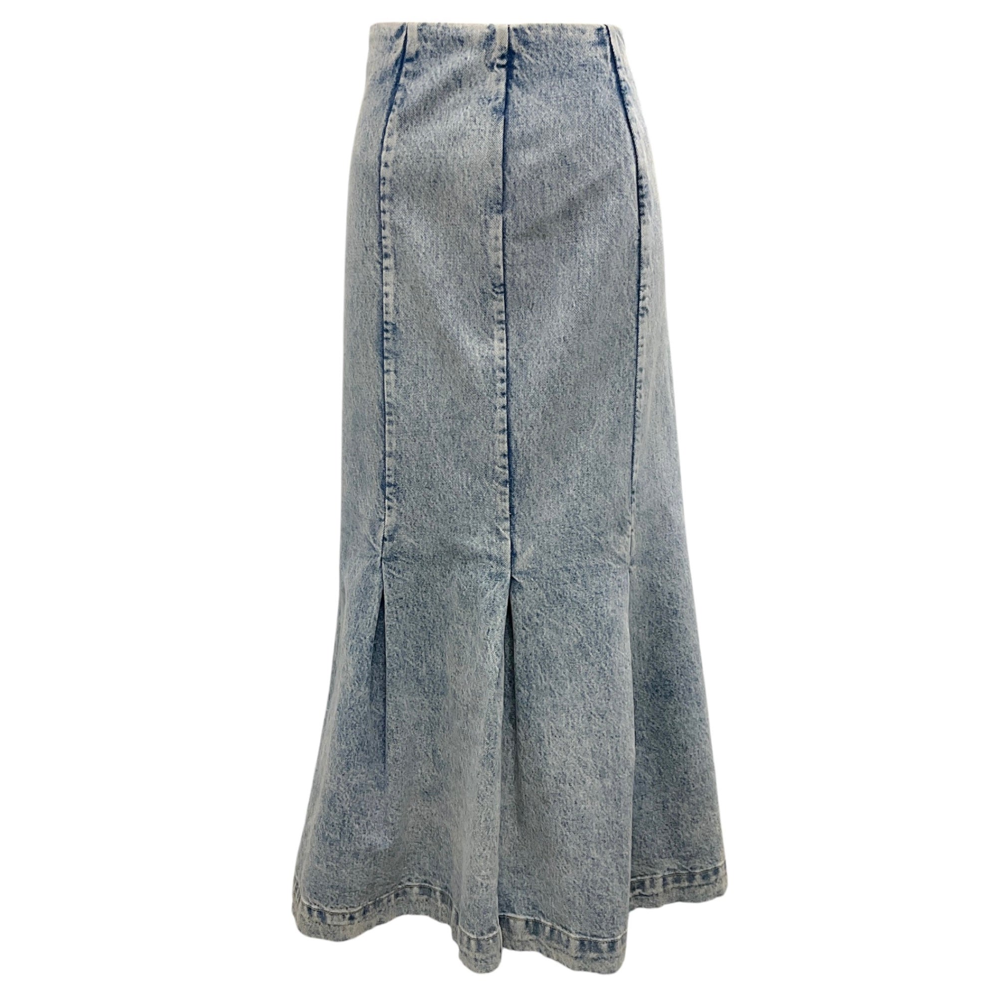 Khaite Light Blue Denim Midi Skirt - Women's High Waist A-Line Denim Skirt for Casual Outfits & Summer Fashion