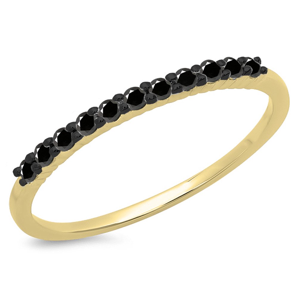 0.20 CTTW 14K Solid Gold Round Black Diamond Women's Anniversary Wedding Band Ring - 1/5 CT Black Diamond Eternity Band for Bridal, Engagement, Anniversary & Special Occasions