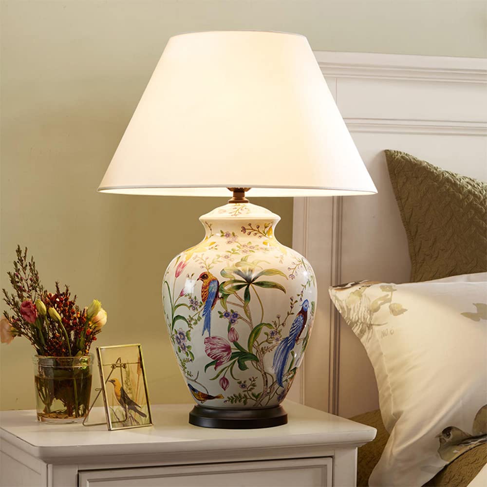 Blue and White Porcelain Ceramic Table Lamp - Handcrafted in Jingdezhen, Mid Century Modern Chinoiserie Style for Bedroom, Living Room & Wedding Decor - Perfect Bedside Nightstand Lighting