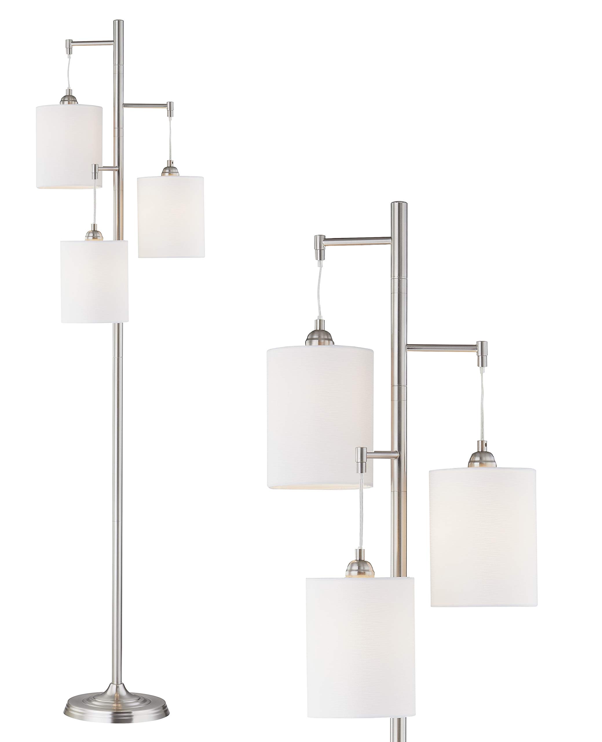 WOXXX Industrial Floor Lamp with White Fabric Shade - Rustic Farmhouse Standing Light, Modern Tree Design Tall Corner Lamp for Living Room, Bedroom & Office - Chrome Finish (Bulbs Not Included) | Perfect for Reading Nooks, Cozy Corners & Workspace Lighting