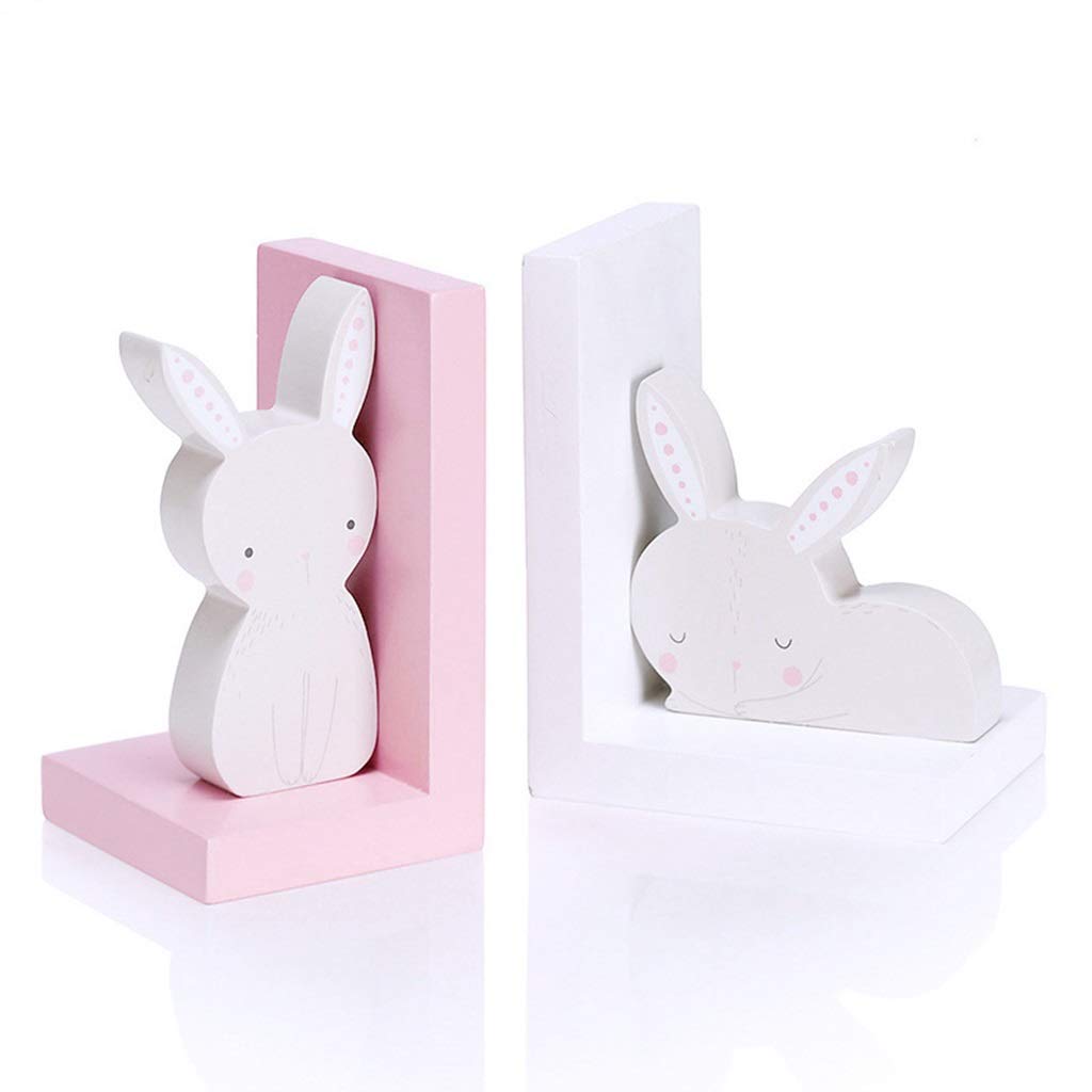 Adorable Wooden Cartoon Rabbit Bookends - Heavy Duty Book Supports for Shelves, Desks & Libraries - Perfect for Organizing Heavy Books, Home Office & Kids Room Decor