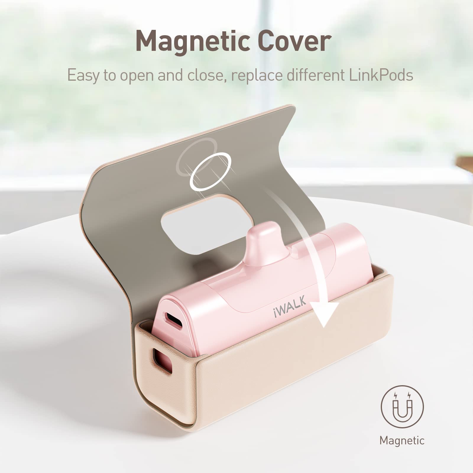 iWALK Portable Charger Pouch - Compatible with 3350mAh/4500mAh/4800mAh Power Banks - Stylish Pink Carrying Case for iPhone Chargers - Perfect for Travel, Work & Everyday Use