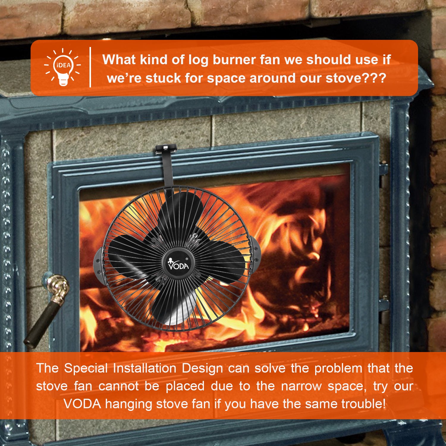 VODA Hanging Wood Stove Fan with Protective Shell - Efficient Heat Distribution for Fireplace, Cabin, and Camping Use