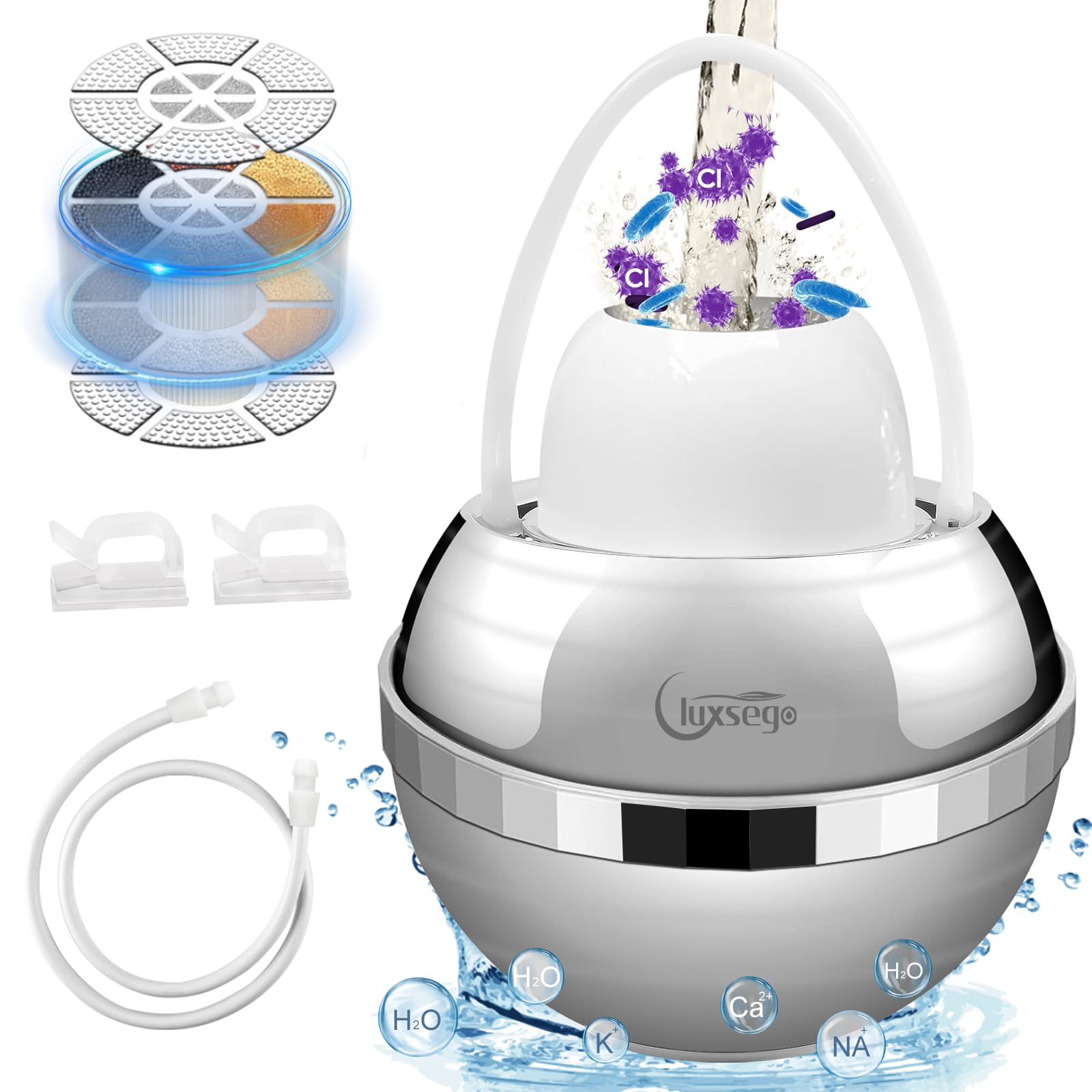 Luxsego KDF55 8-Stage Bath Water Filter for Tub and Shower - BPA Free Hard Water Softener with Chrome Finish | Removes Chlorine & Impurities | Safe for Kids & Sensitive Skin | Perfect for Relaxing Baths and Gentle Showers