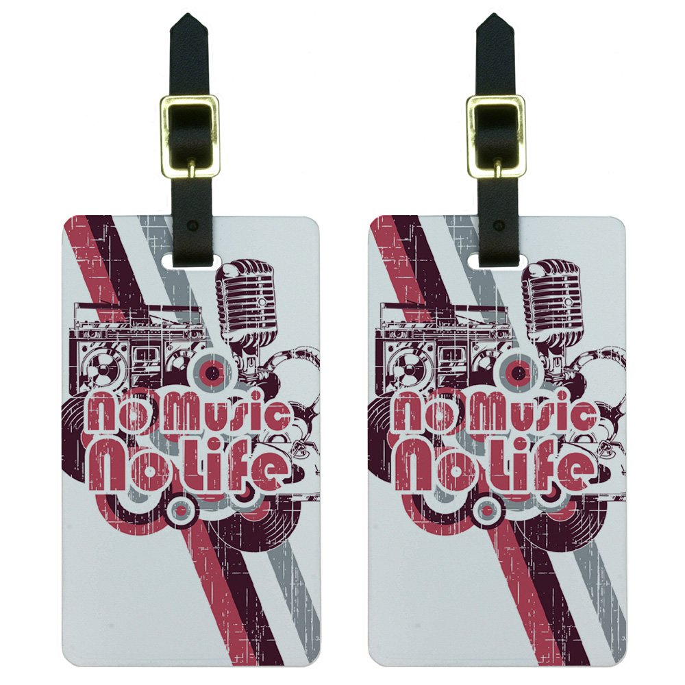 DJ Radio Stereo Microphone Luggage Tags - No Music No Life Graphic Design for Rock & Roll Fans | Perfect for Travel, Concerts & Music Events