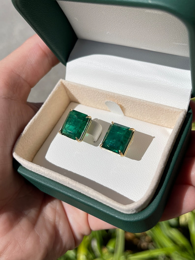 18K Gold Emerald Stud Earrings AAA Quality 18.04tcw - Luxury Statement Jewelry for Women, Perfect for Weddings, Parties & Special Occasions