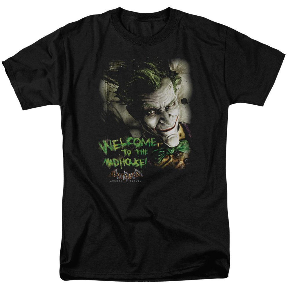 Batman Arkham Asylum Welcome To The Madhouse Graphic T-Shirt - XXL Size for Men - Perfect for Cosplay, Comic Con & Batman Fans