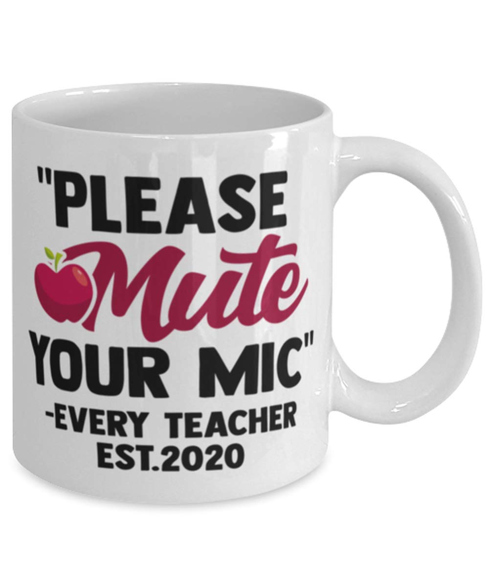 Funny Teacher Coffee Mug - 'Please Mute Your Mic' 11oz Ceramic Cup for Educators, School Staff & Online Teaching - Perfect Gift for Teachers Day, Virtual Classes & Remote Work