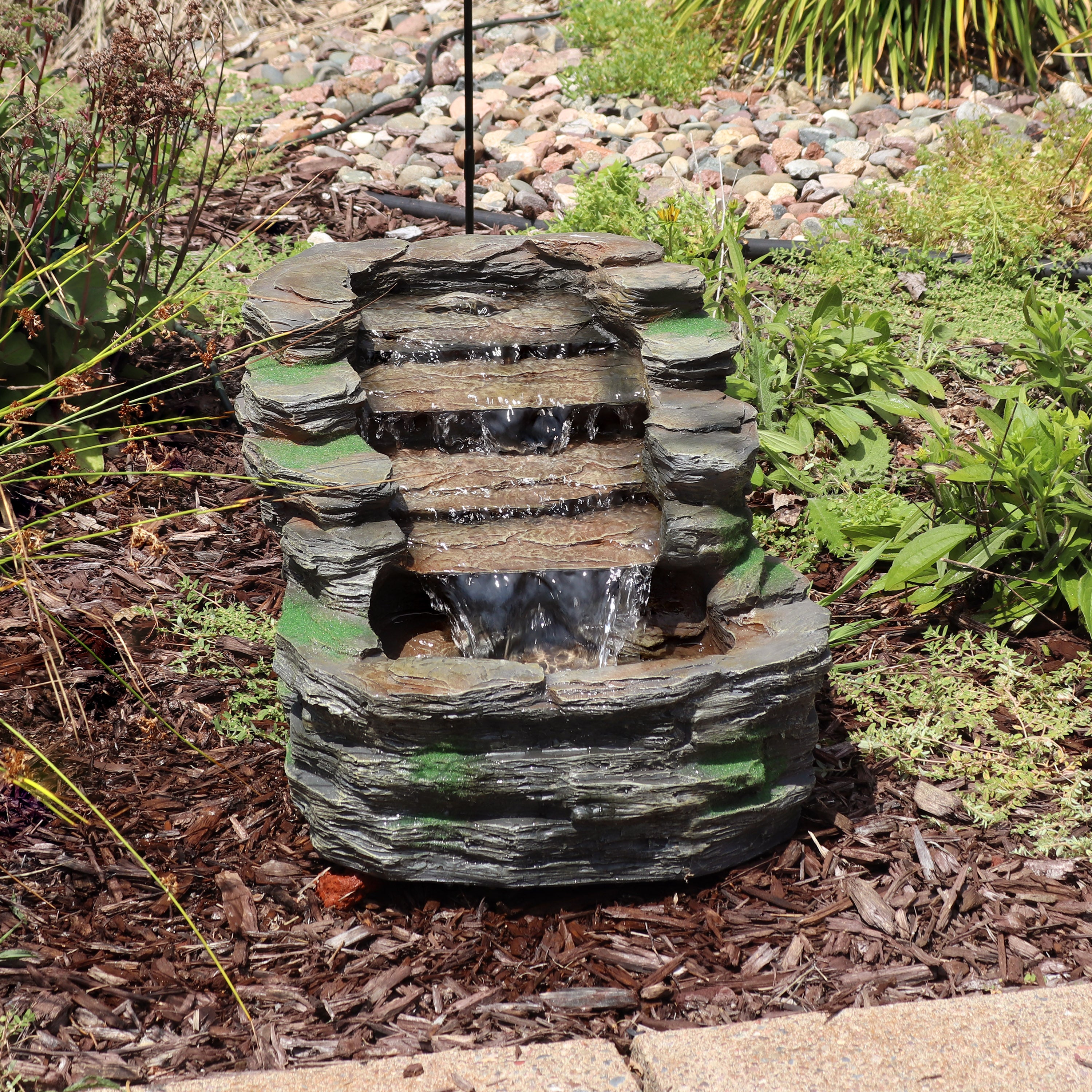 Sunnydaze Shale Falls Outdoor Water Fountain with LED Lights - 13 Inch Garden Decor for Patio, Yard, and Landscape | Relaxing Water Feature for Backyard, Porch, and Outdoor Living Spaces