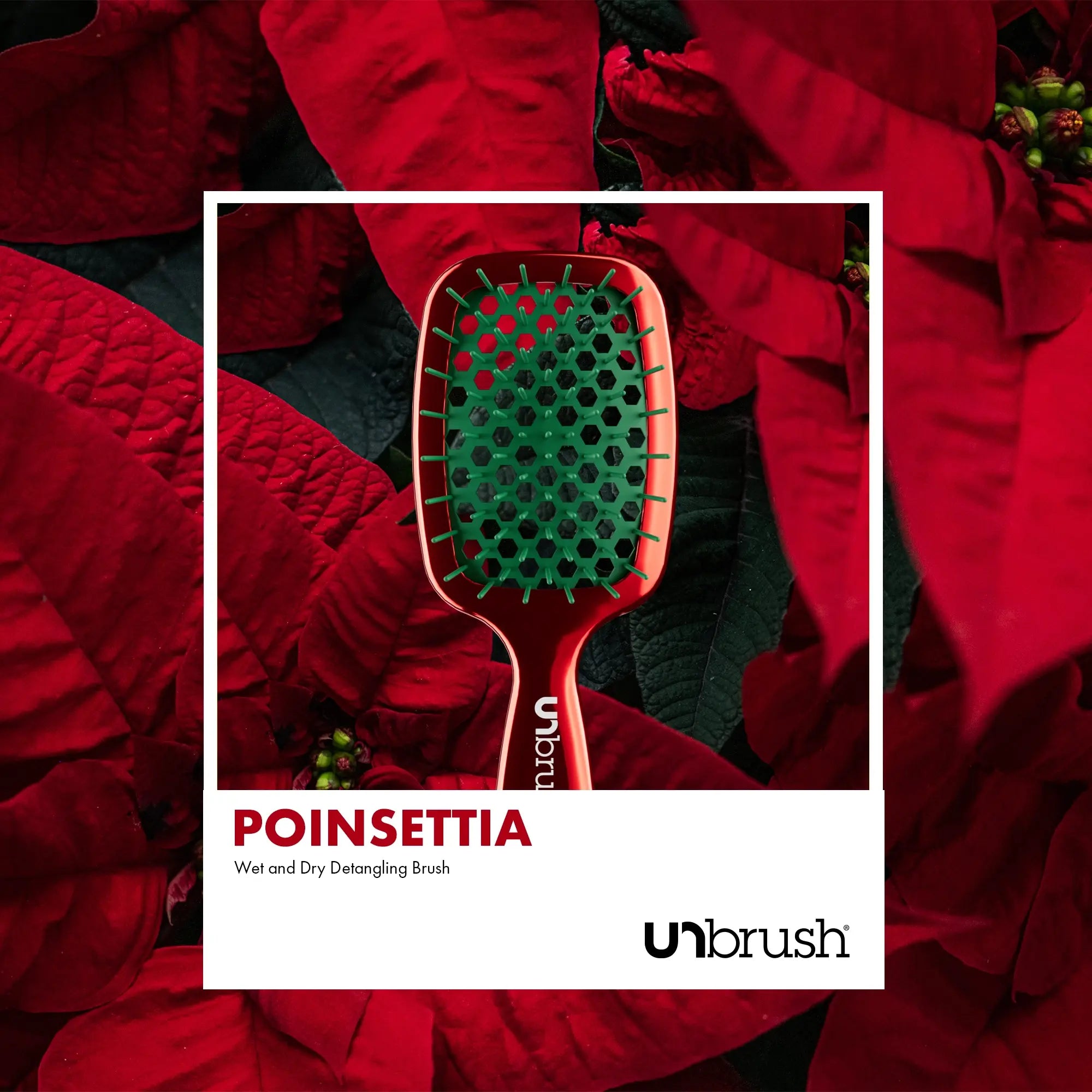 UNbrush Mini Detangling Hair Brush - Chrome Poinsettia Design for Smooth & Pain-Free Brushing | Perfect for Travel, Kids, and Fine Hair Care