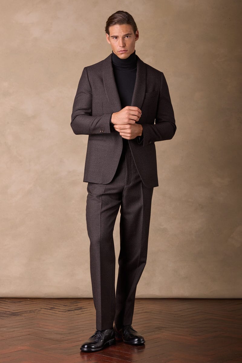 Luka Shawl Suit - Brown & Black Wool Blazer for Women | Elegant Office Wear, Business Attire & Formal Events
